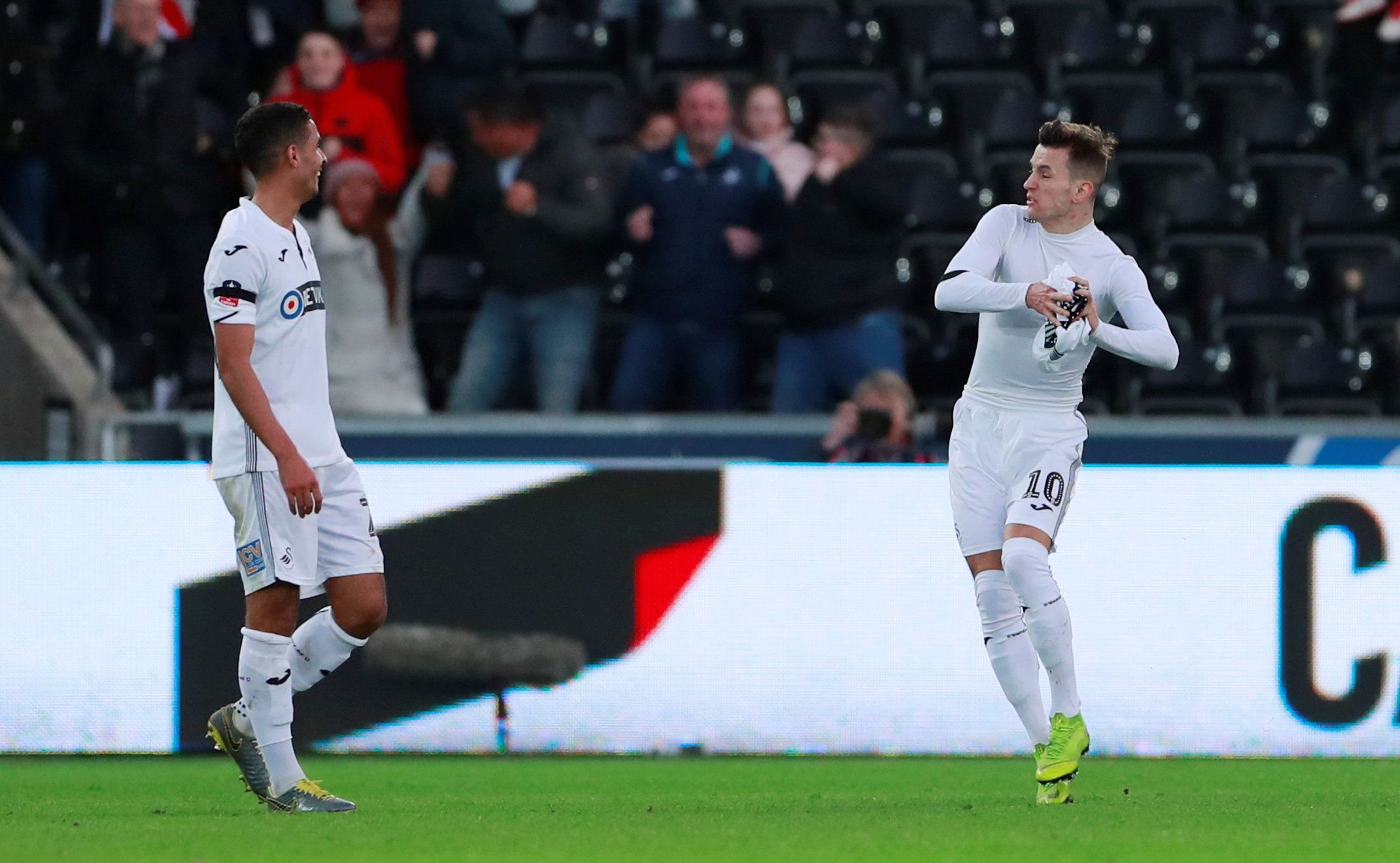 Soccer Football - FA Cup Fifth Round - Swansea City v Brentford, Liberty Stadium, Swansea, Britain - February 17, 2019  Swansea City's Bersant Celina celebrates scoring their third goal    Action Images via Reuters/Andrew Couldridge