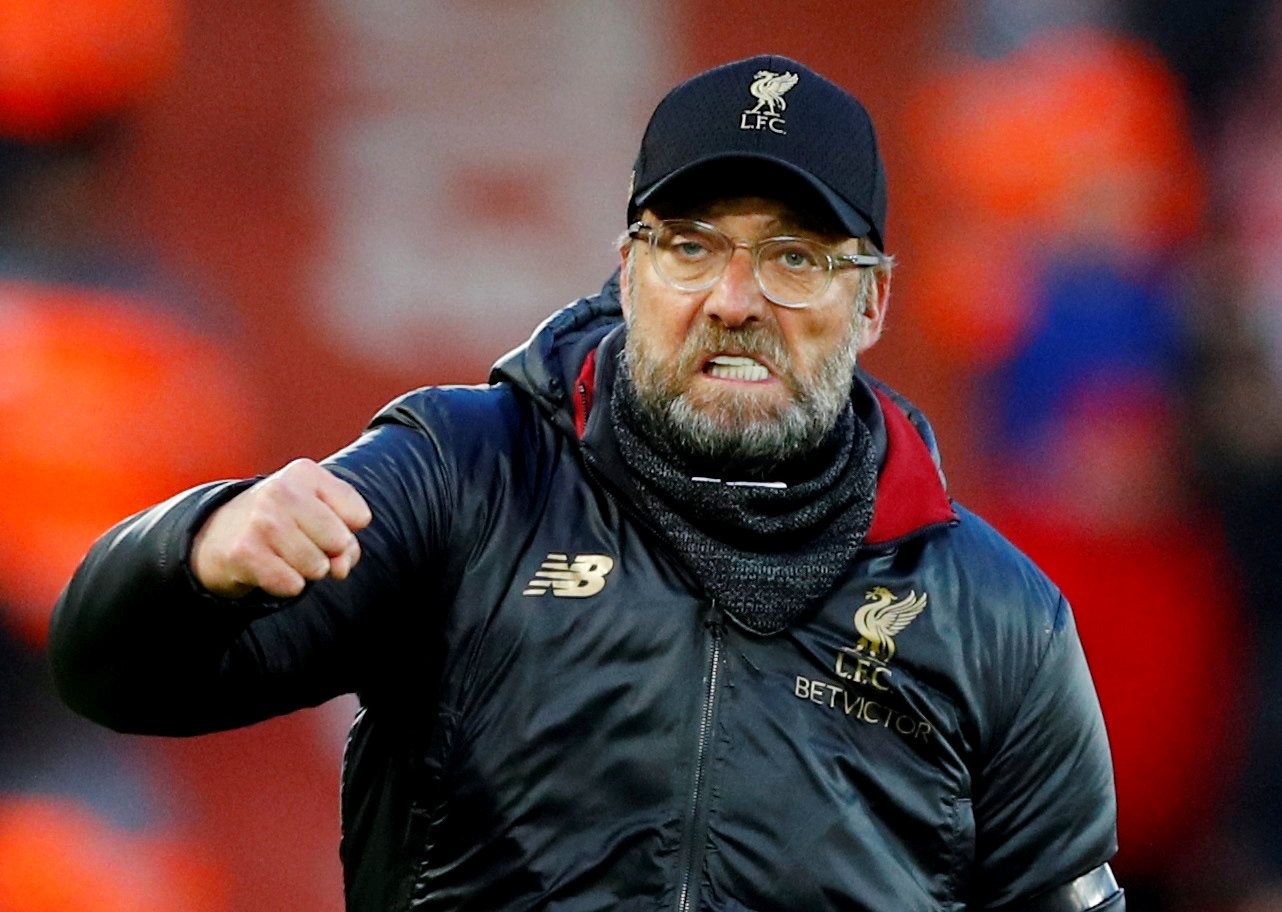 Soccer Football - Premier League - Liverpool v AFC Bournemouth - Anfield, Liverpool, Britain - February 9, 2019  Liverpool manager Juergen Klopp celebrates after the match                  REUTERS/Phil Noble  EDITORIAL USE ONLY. No use with unauthorized audio, video, data, fixture lists, club/league logos or 