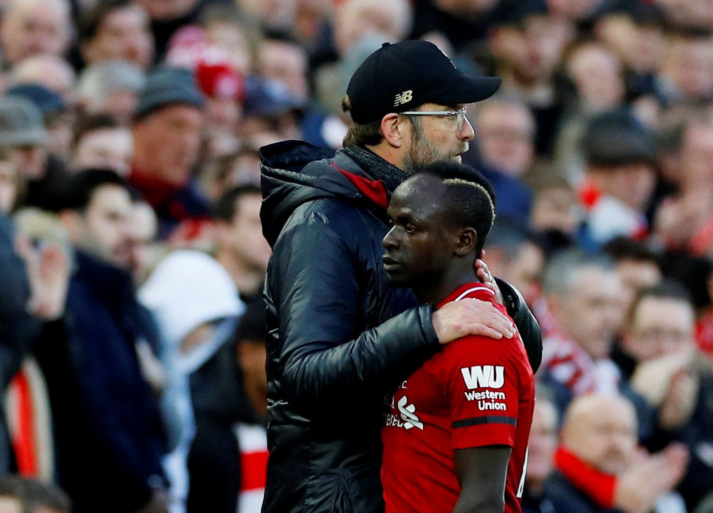 Soccer Football - Premier League - Liverpool v AFC Bournemouth - Anfield, Liverpool, Britain - February 9, 2019  Liverpool manager Juergen Klopp looks on as Liverpool's Sadio Mane is substituted off                 REUTERS/Phil Noble  EDITORIAL USE ONLY. No use with unauthorized audio, video, data, fixture lists, club/league logos or "live" services. Online in-match use limited to 75 images, no video emulation. No use in betting, games or single club/league/player publications.  Please contact y