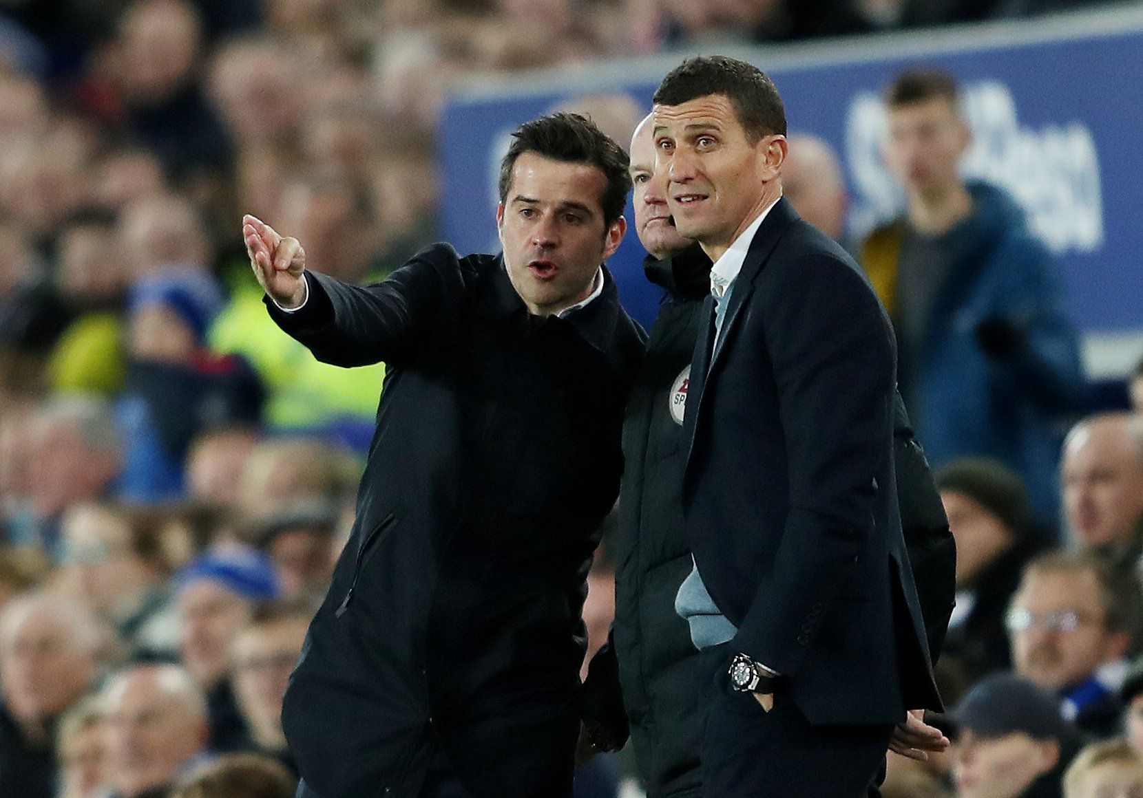 Soccer Football - Premier League - Everton v Watford - Goodison Park, Liverpool, Britain - December 10, 2018   Watford manager Javi Gracia and Everton manager Marco Silva             Action Images via Reuters/Lee Smith    EDITORIAL USE ONLY. No use with unauthorized audio, video, data, fixture lists, club/league logos or 