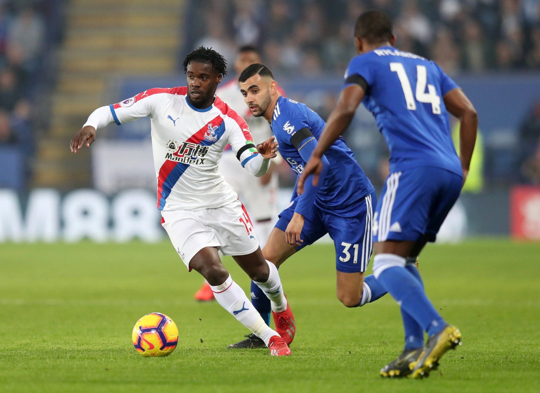 Crystal Palace midfielder Jeffrey Schlupp in action against Leicester City