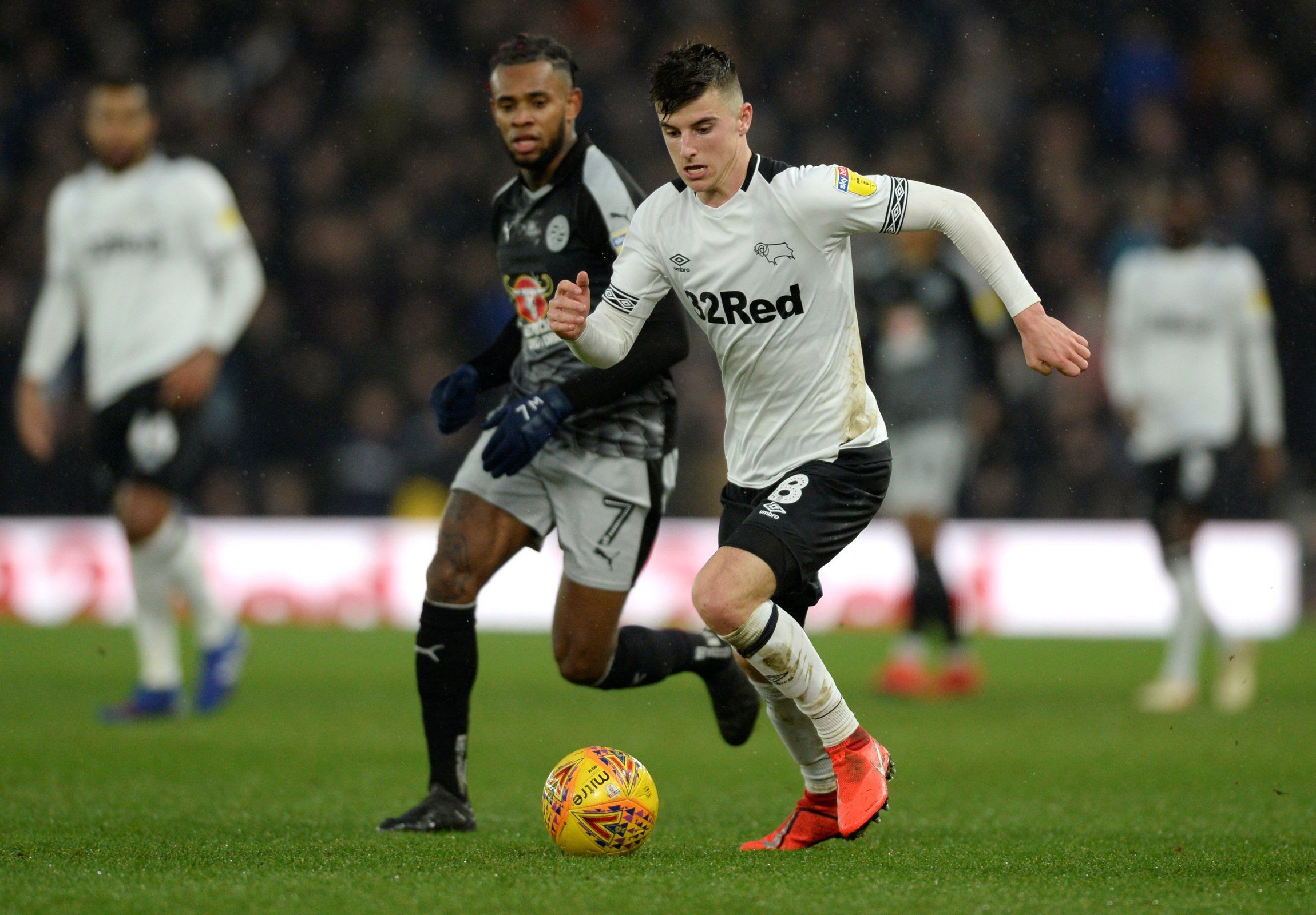 Mason Mount in action for Derby. 