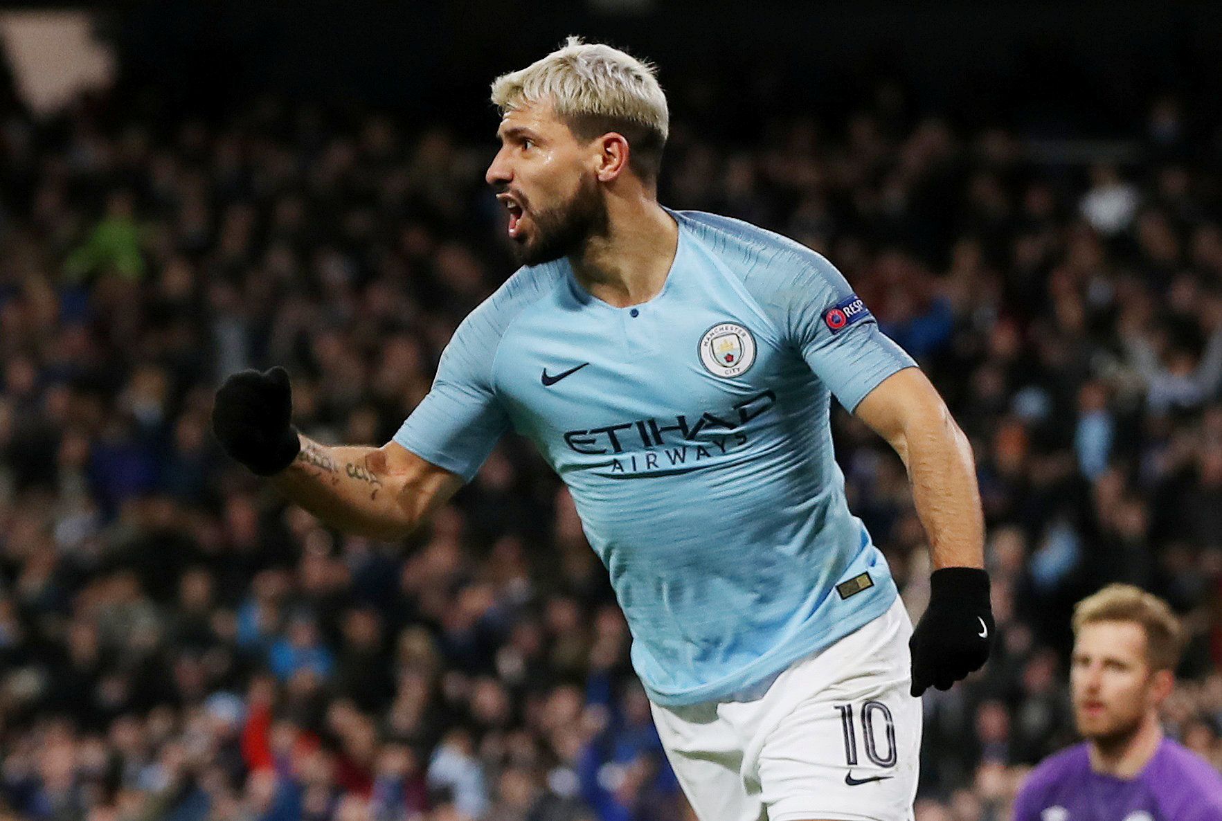 Soccer Football - Round of 16 Second Leg - Manchester City v Schalke 04 - Etihad Stadium, Manchester, Britain - March 12, 2019  Manchester City's Sergio Aguero celebrates scoring their second goal           Action Images via Reuters/Lee Smith
