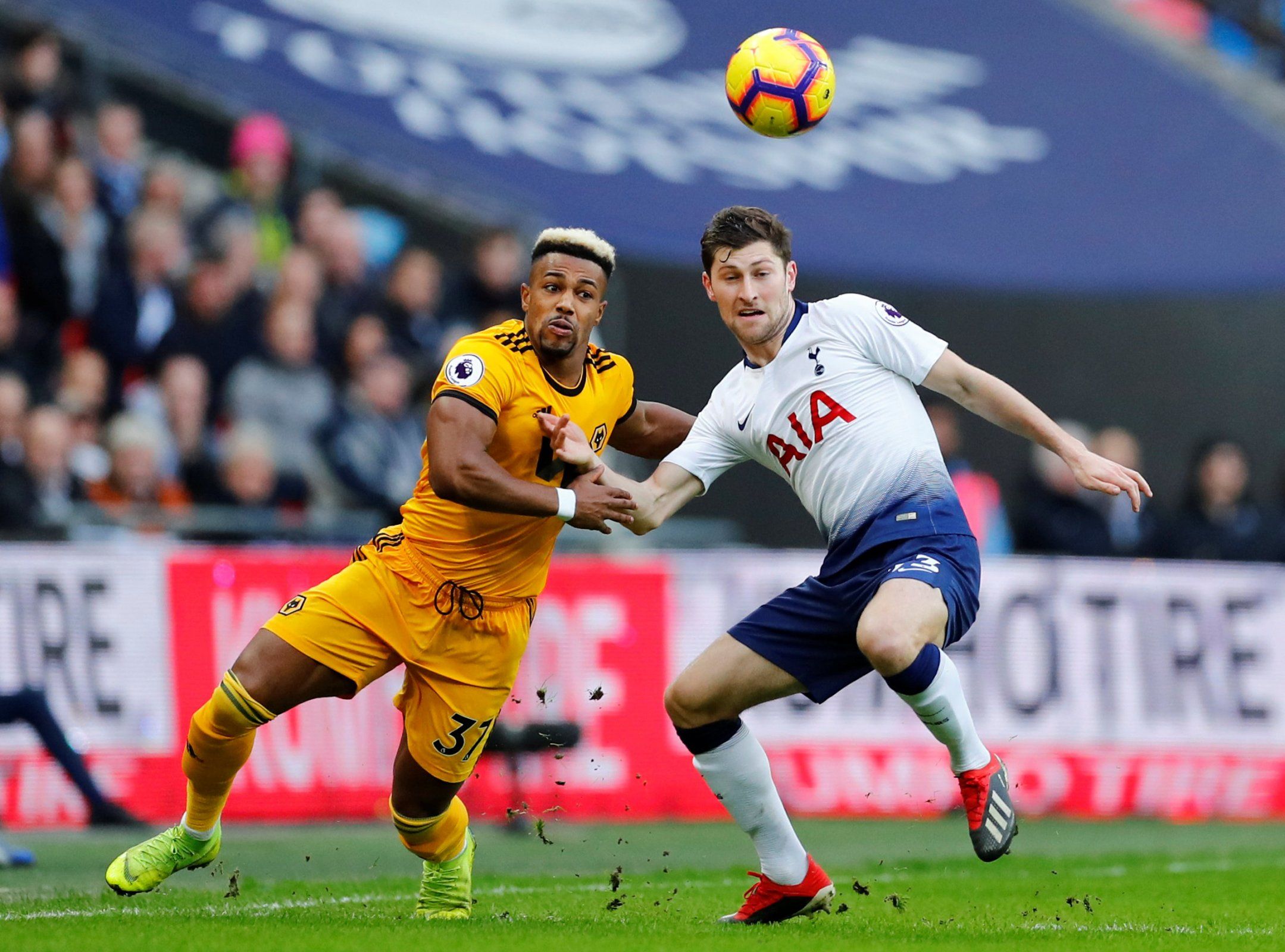Adama Traore in action for Wolves vs Spurs. 
