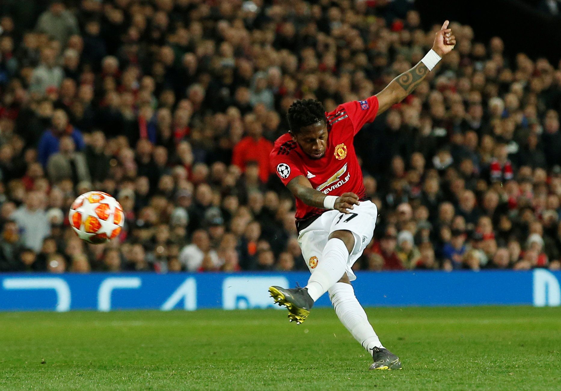 Soccer Football - Champions League Quarter Final First Leg - Manchester United v FC Barcelona - Old Trafford, Manchester, Britain - April 10, 2019  Manchester United's Fred shoots at goal                REUTERS/Andrew Yates