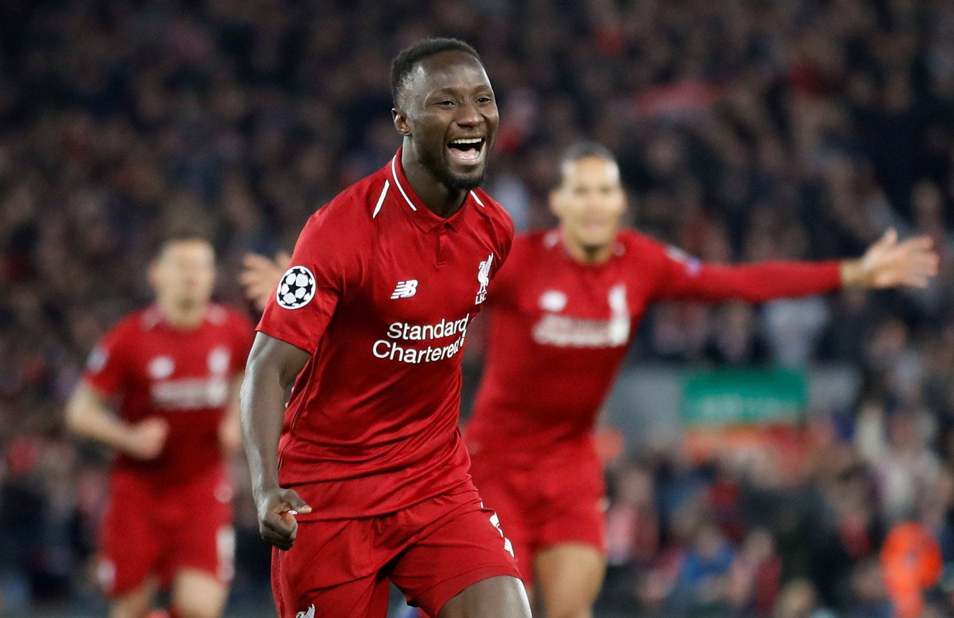 Soccer Football - Champions League Quarter Final First Leg - Liverpool v FC Porto - Anfield, Liverpool, Britain - April 9, 2019  Liverpool's Naby Keita celebrates scoring their first goal  Action Images via Reuters/Carl Recine