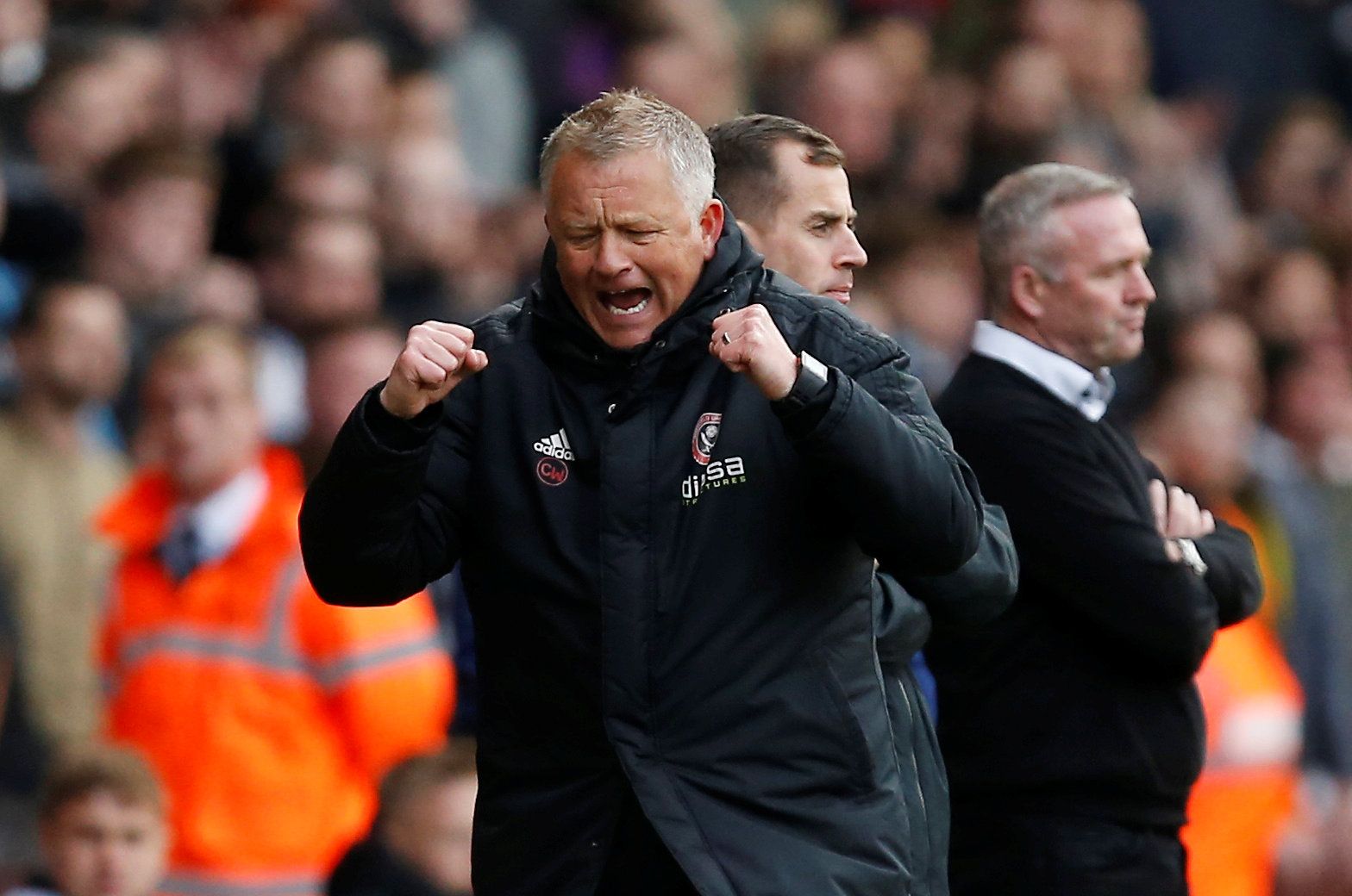 Soccer Football - Championship - Sheffield United v Ipswich Town - Bramall Lane, Sheffield, Britain - April 27, 2019   Sheffield United manager Chris Wilder celebrates after the match as Ipswich manager Paul Lambert looks dejected   Action Images/Craig Brough    EDITORIAL USE ONLY. No use with unauthorized audio, video, data, fixture lists, club/league logos or 