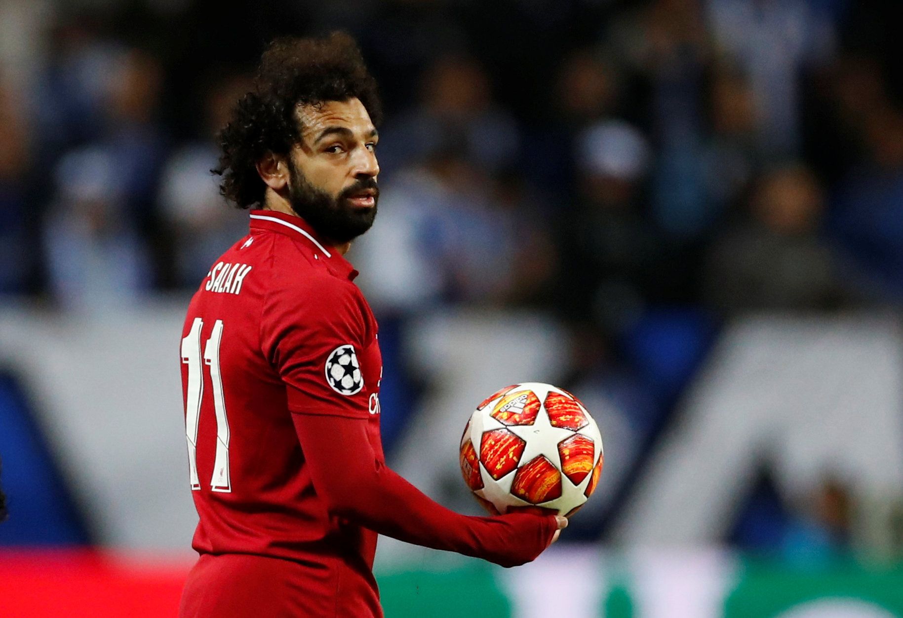 Soccer Football - Champions League Quarter Final Second Leg - FC Porto v Liverpool - Estadio do Dragao, Porto, Portugal - April 17, 2019  Liverpool's Mohamed Salah with the match ball              Action Images via Reuters/Andrew Boyers