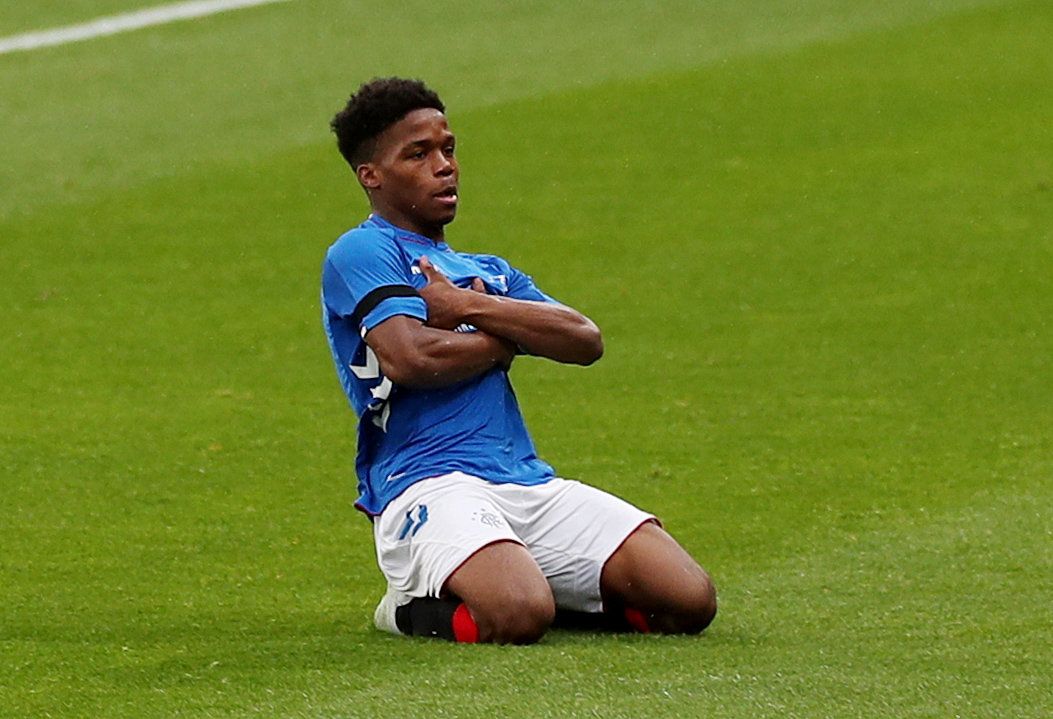 Soccer Football - Scottish FA Youth Cup Final - Celtic v Rangers - Hampden Park, Glasgow, Britain - April 25, 2019   Rangers' Dapo Mebude celebrates scoring their second goal    Action Images/Lee Smith