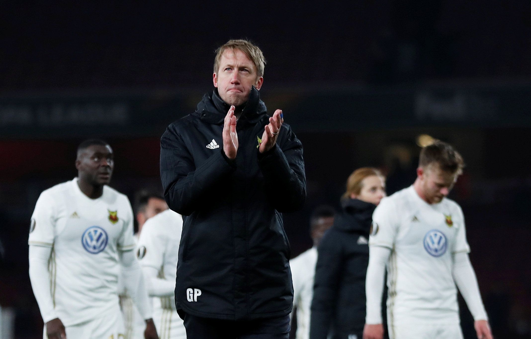 Soccer Football - Europa League Round of 32 Second Leg - Arsenal vs Ostersunds FK - Emirates Stadium, London, Britain - February 22, 2018   Ostersunds FK coach Graham Potter celebrates after the match     REUTERS/Eddie Keogh