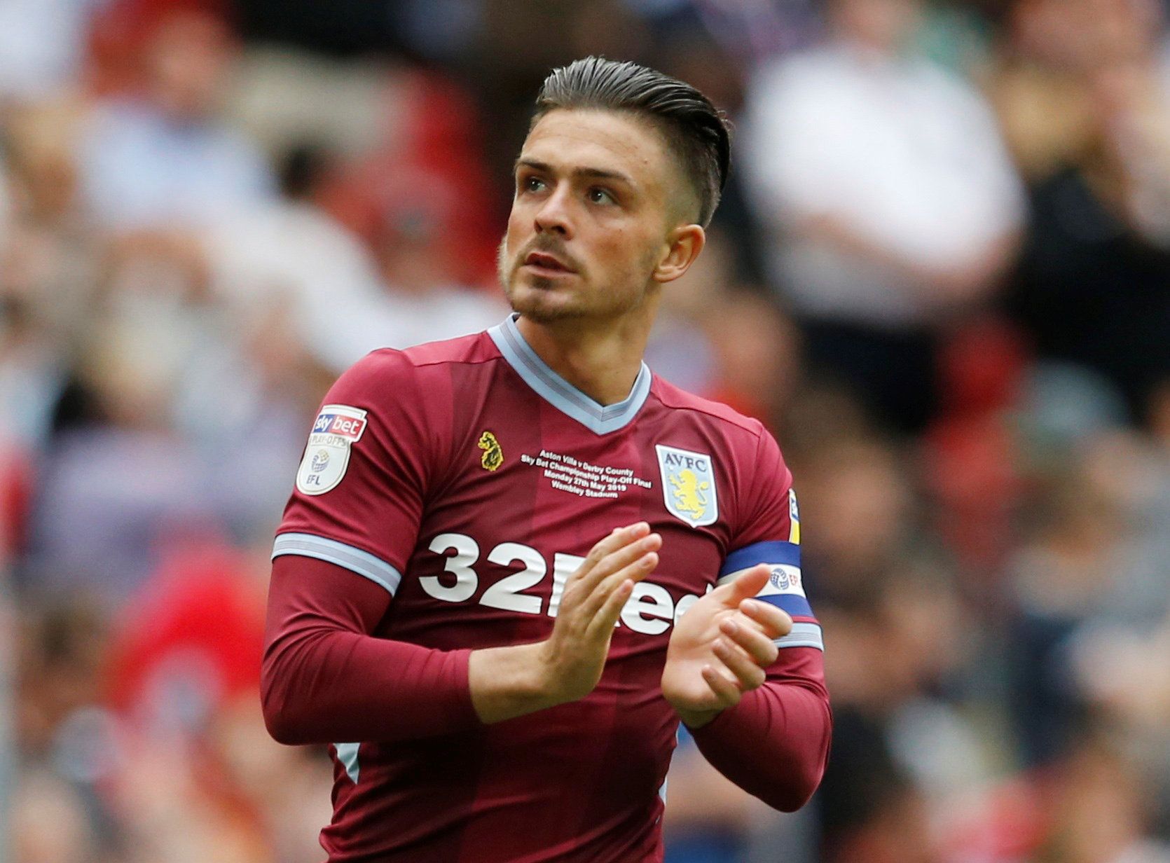 Soccer Football - Championship Playoff Final - Aston Villa v Derby County - Wembley Stadium, London, Britain - May 27, 2019  Aston Villa's Jack Grealish applauds the fans before the match  Action Images via Reuters/Ed Sykes