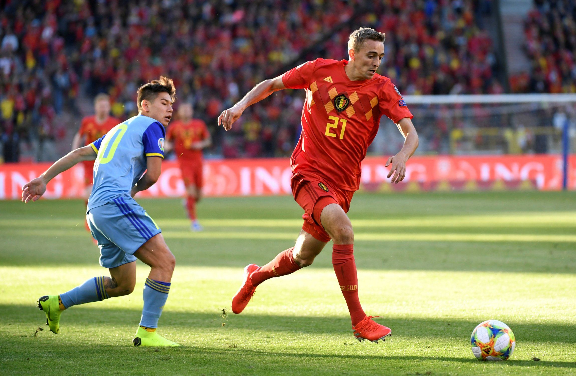 Timothy Castagne in action for Belgium