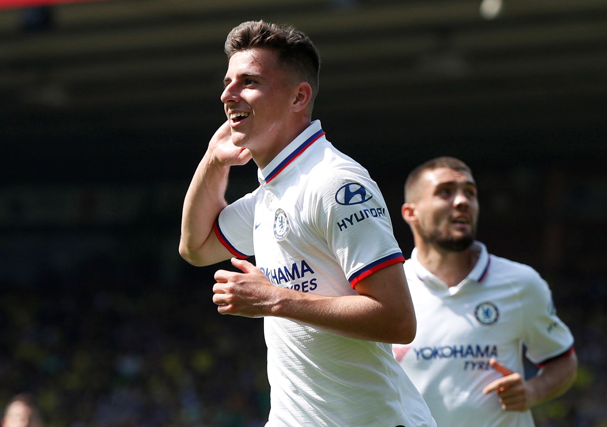 Soccer Football - Premier League - Norwich City v Chelsea - Carrow Road, Norwich, Britain - August 24, 2019  Chelsea's Mason Mount celebrates scoring their second goal               Action Images via Reuters/John Sibley  EDITORIAL USE ONLY. No use with unauthorized audio, video, data, fixture lists, club/league logos or 