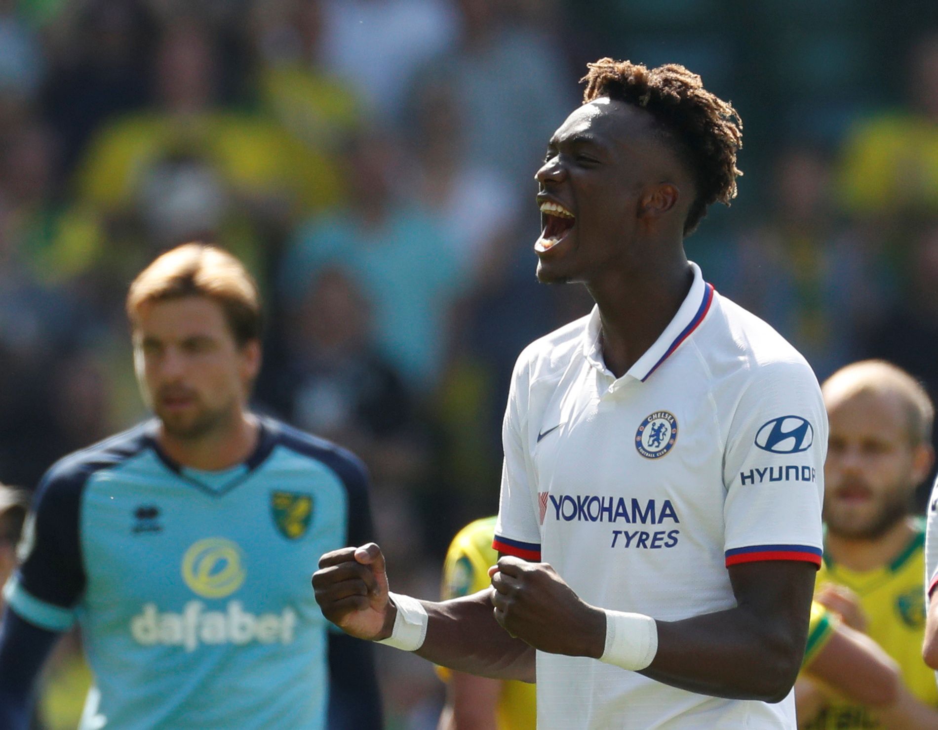 Soccer Football - Premier League - Norwich City v Chelsea - Carrow Road, Norwich, Britain - August 24, 2019  Chelsea's Tammy Abraham celebrates after the match                          Action Images via Reuters/John Sibley  EDITORIAL USE ONLY. No use with unauthorized audio, video, data, fixture lists, club/league logos or 