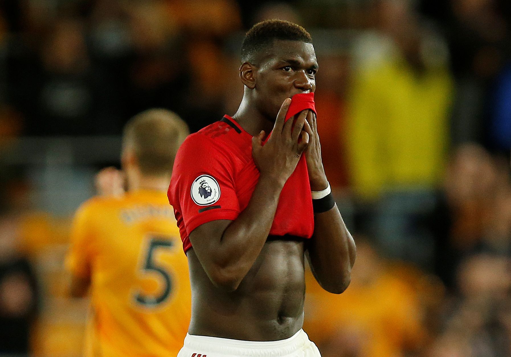 Soccer Football - Premier League - Wolverhampton Wanderers v Manchester United - Molineux Stadium, Wolverhampton, Britain - August 19, 2019   Manchester United's Paul Pogba reacts after the match   REUTERS/Andrew Yates    EDITORIAL USE ONLY. No use with unauthorized audio, video, data, fixture lists, club/league logos or 