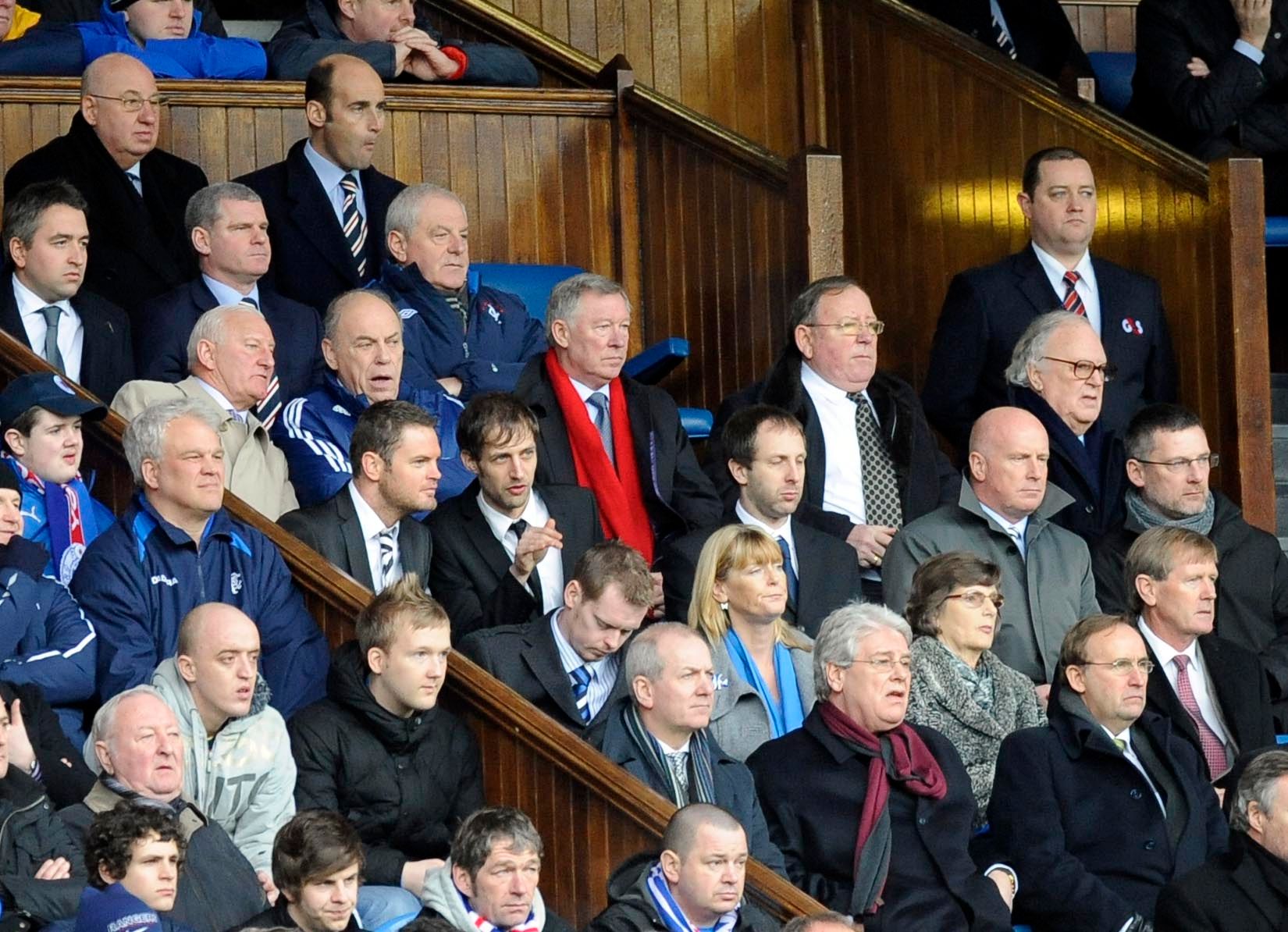 RANGERS V CELTIC SCOTTISH CUP 5TH ROUND.
PIC SHOWS - MARTIN BAIN, WALTER SMITH, ALEX FERGUSON, PETER HOUSTON AND CRAIG LEVEIN IN THE STAND