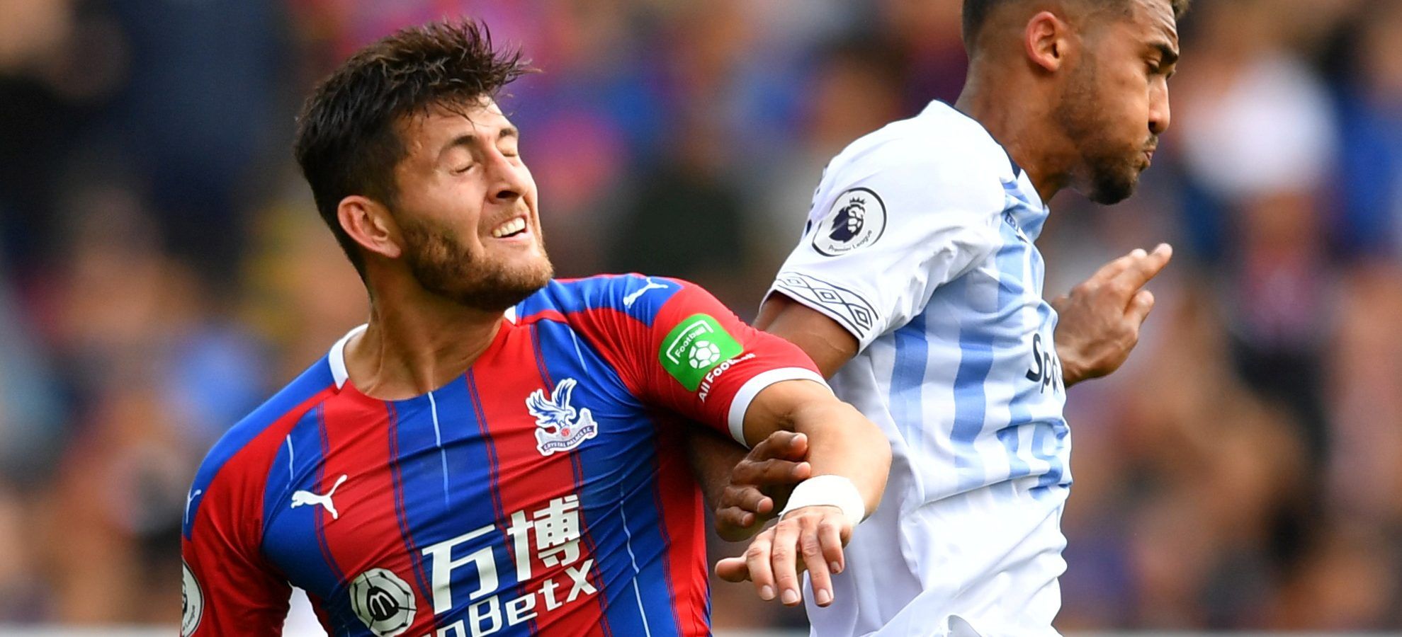 Soccer Football - Premier League - Crystal Palace v Everton - Selhurst Park, London, Britain - August 10, 2019  Crystal Palace's Joel Ward in action with Everton's Dominic Calvert-Lewin    REUTERS/Dylan Martinez  EDITORIAL USE ONLY. No use with unauthorized audio, video, data, fixture lists, club/league logos or 