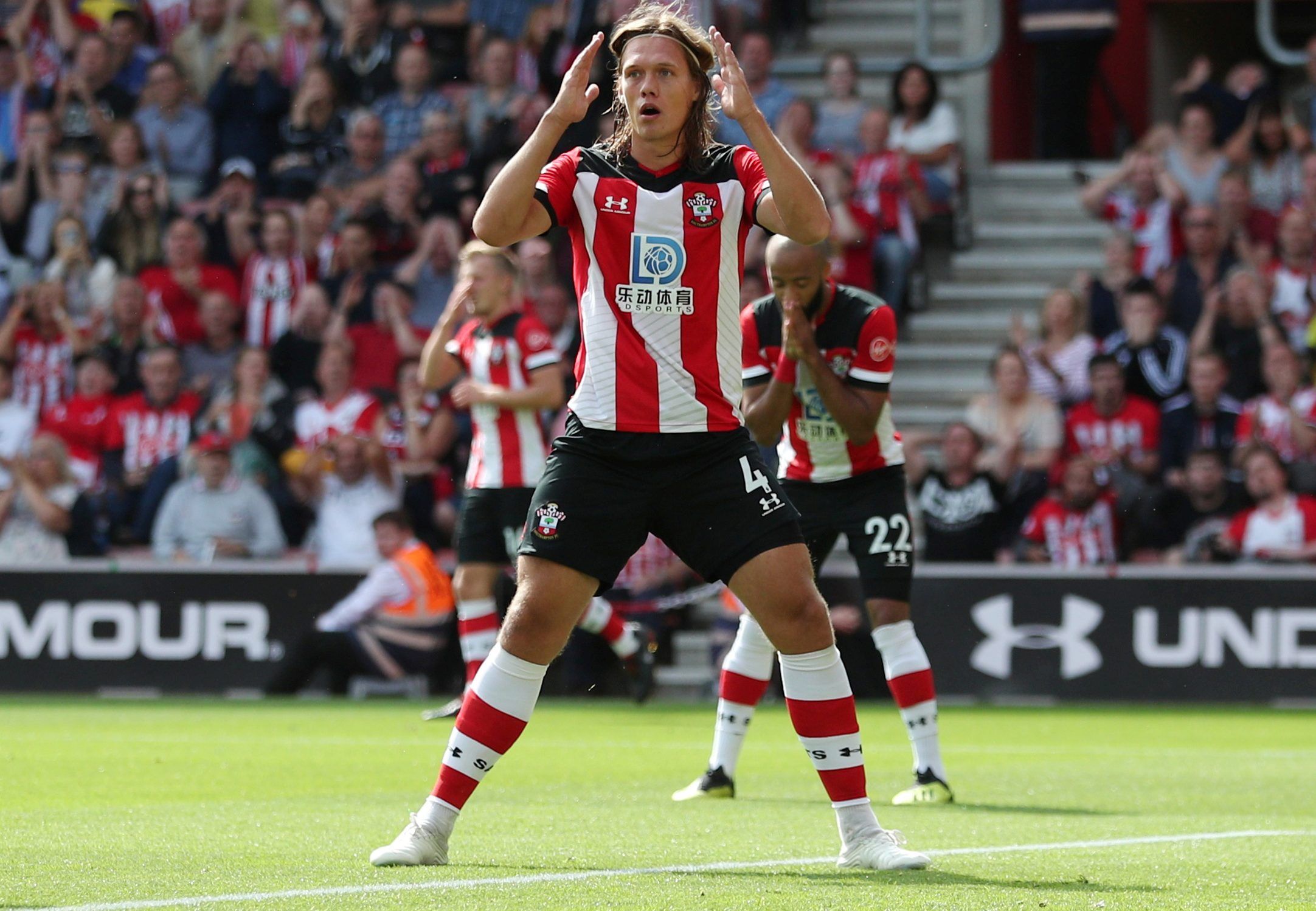 Soccer Football - Premier League - Southampton v Liverpool - St Mary's Stadium, Southampton, Britain - August 17, 2019  Southampton's Jannik Vestergaard reacts  REUTERS/Hannah McKay  EDITORIAL USE ONLY. No use with unauthorized audio, video, data, fixture lists, club/league logos or 