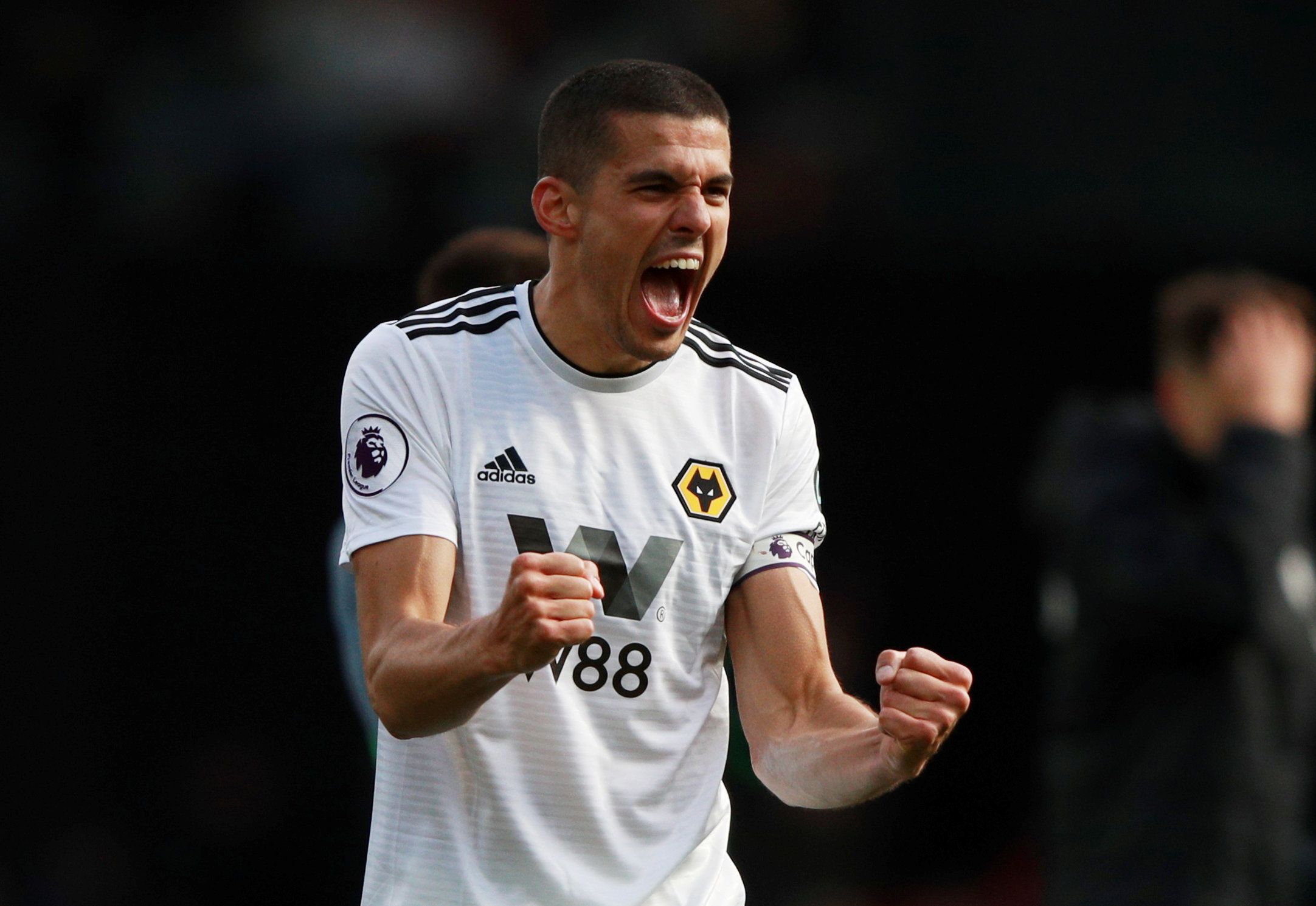 Soccer Football - Premier League - Watford v Wolverhampton Wanderers - Vicarage Road, Watford, Britain - April 27, 2019  Wolverhampton Wanderers' Conor Coady celebrates after the match                  REUTERS/Ian Walton  EDITORIAL USE ONLY. No use with unauthorized audio, video, data, fixture lists, club/league logos or 