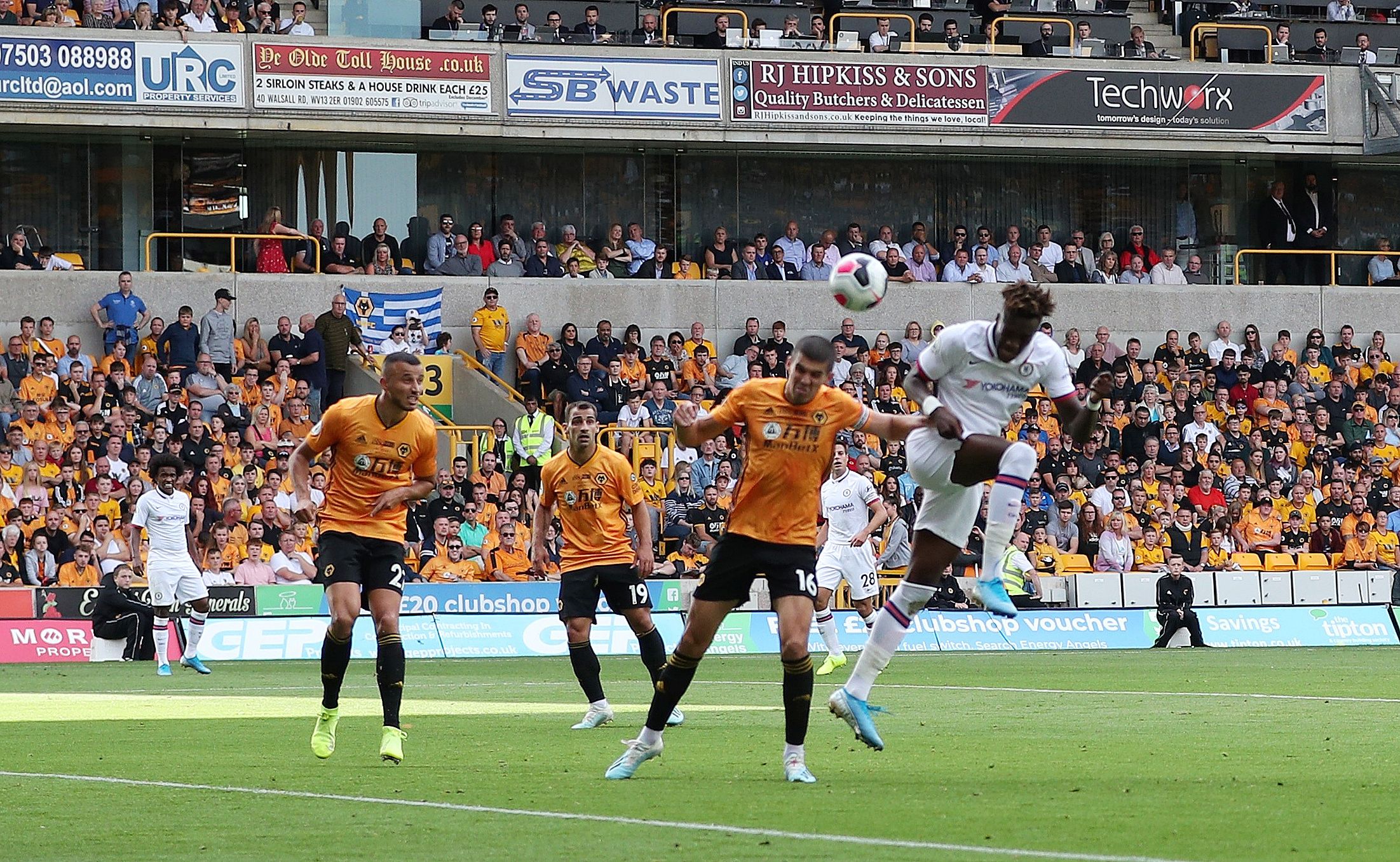 Soccer Football - Premier League - Wolverhampton Wanderers v Chelsea - Molineux Stadium, Wolverhampton, Britain - September 14, 2019  Chelsea's Tammy Abraham scores their third goal  REUTERS/Hannah McKay  EDITORIAL USE ONLY. No use with unauthorized audio, video, data, fixture lists, club/league logos or 