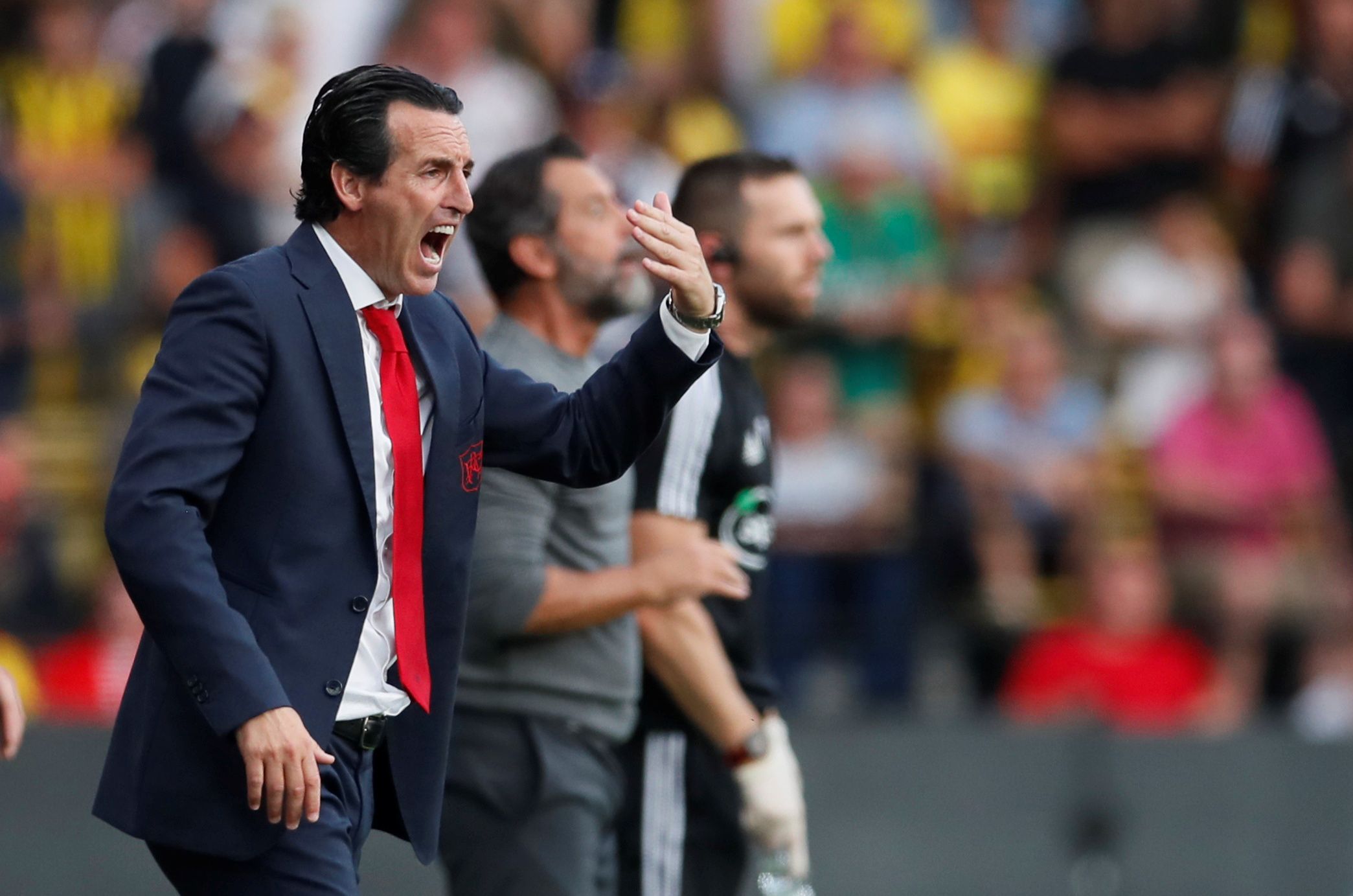 Soccer Football - Premier League - Watford v Arsenal - Vicarage Road, Watford, Britain - September 15, 2019  Arsenal manager Unai Emery reacts REUTERS/David Klein  EDITORIAL USE ONLY. No use with unauthorized audio, video, data, fixture lists, club/league logos or 