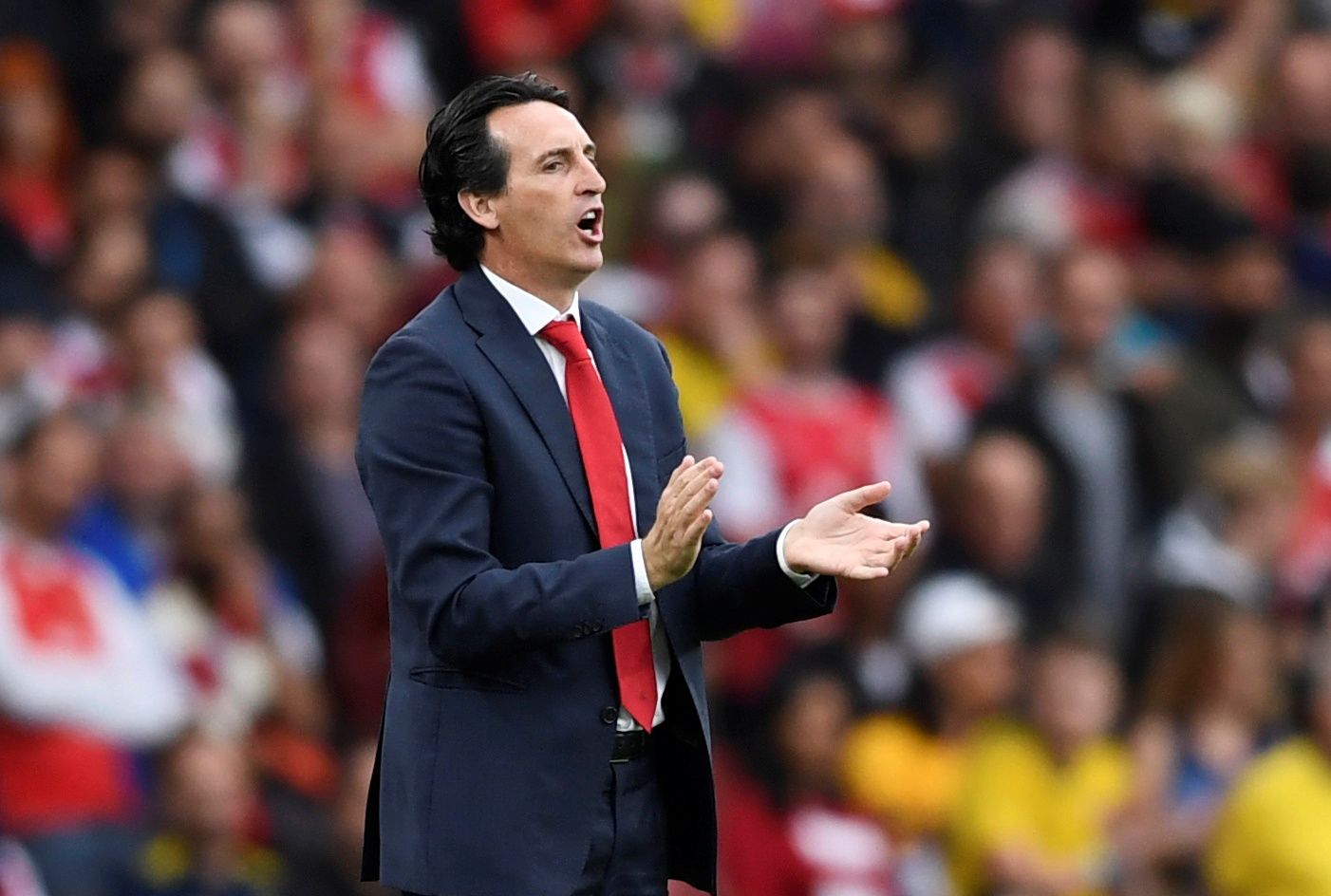 Soccer Football - Premier League - Arsenal v Aston Villa - Emirates Stadium, London, Britain - September 22, 2019  Arsenal manager Unai Emery gestures during the match      Action Images via Reuters/Tony O'Brien  EDITORIAL USE ONLY. No use with unauthorized audio, video, data, fixture lists, club/league logos or 