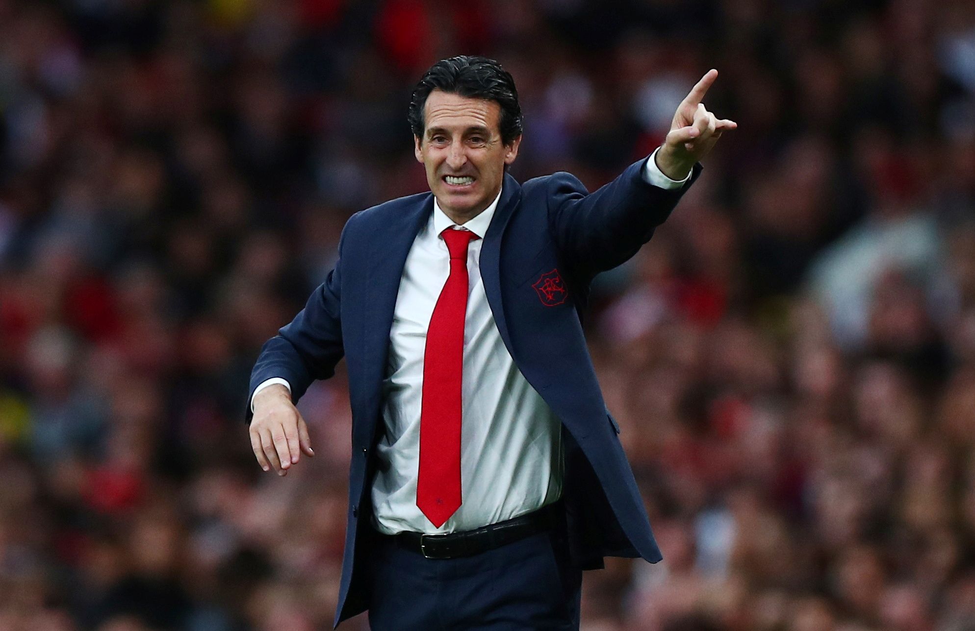 Soccer Football - Premier League - Arsenal v Aston Villa - Emirates Stadium, London, Britain - September 22, 2019  Arsenal manager Unai Emery gestures  REUTERS/Hannah McKay  EDITORIAL USE ONLY. No use with unauthorized audio, video, data, fixture lists, club/league logos or 