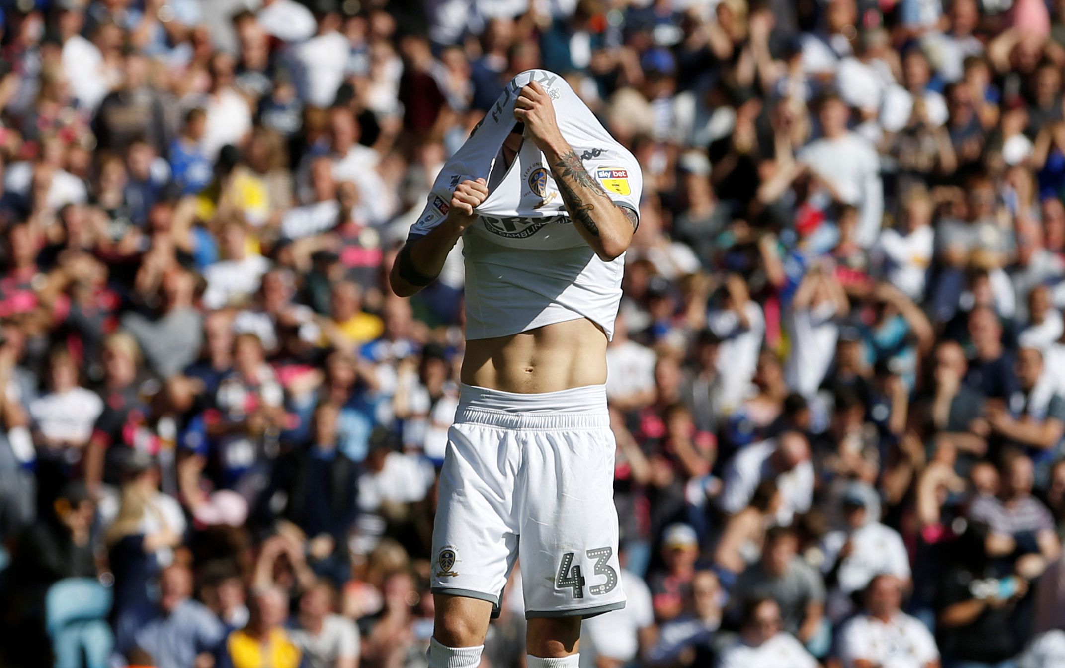Soccer Football - Championship - Leeds United v Derby County - Elland Road, Leeds, Britain - September 21, 2019  Leeds United's Mateusz Klich reacts after failing to score from a penalty  Action Images/Ed Sykes  EDITORIAL USE ONLY. No use with unauthorized audio, video, data, fixture lists, club/league logos or "live" services. Online in-match use limited to 75 images, no video emulation. No use in betting, games or single club/league/player publications.  Please contact your account representat