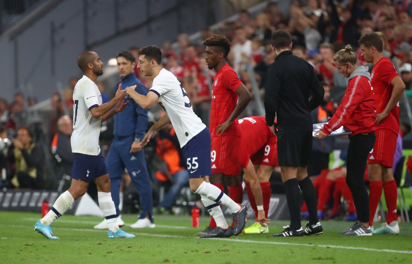 Tottenham's Jack Roles comes on as a substitute to replace Lucas Moura, Audi Cup v Bayern Munich, July 2019