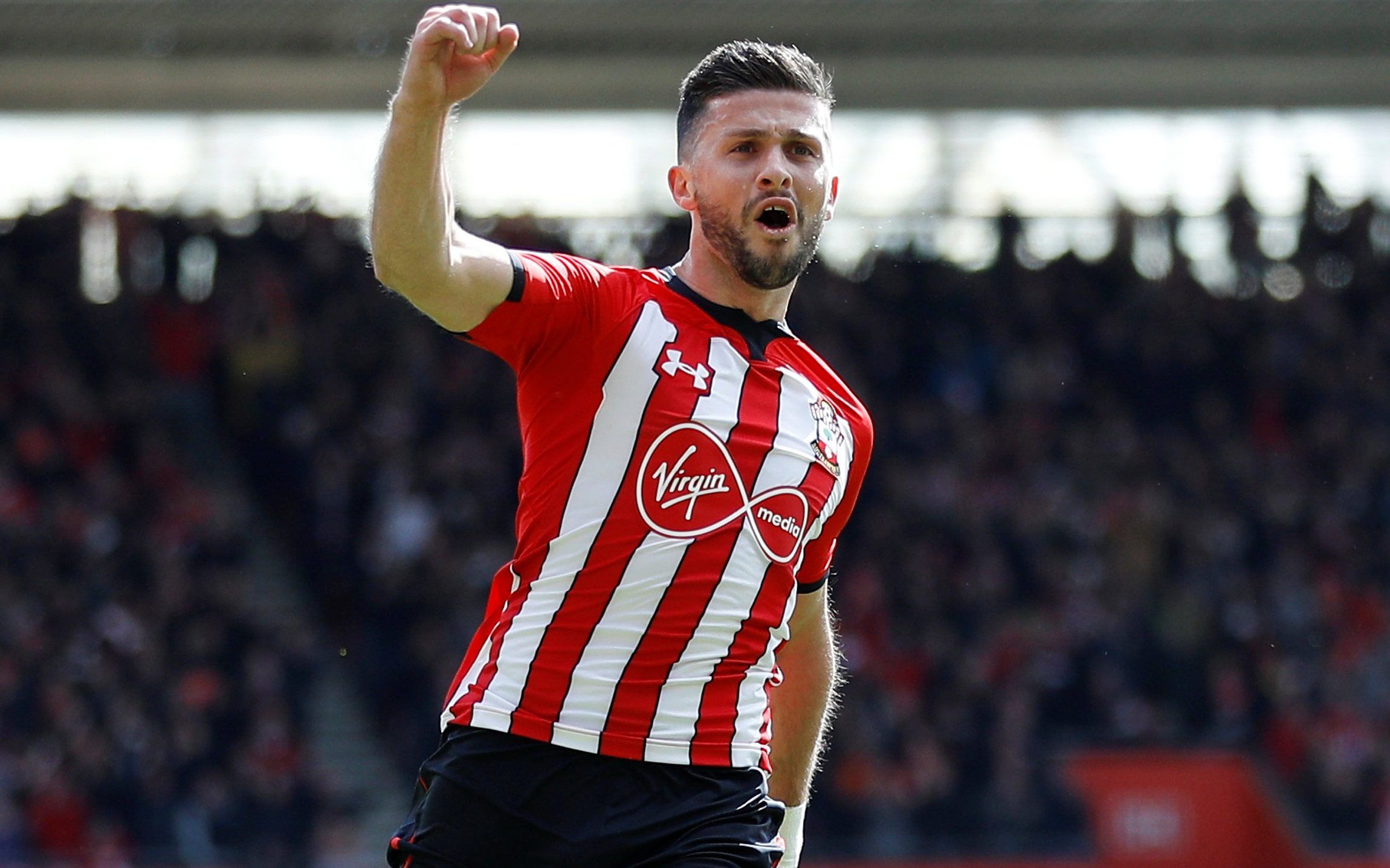 Soccer Football - Premier League - Southampton v AFC Bournemouth - St Mary's Stadium,  Southampton, Britain - April 27, 2019  Southampton's Shane Long celebrates scoring their first goal    REUTERS/Peter Nicholls  EDITORIAL USE ONLY. No use with unauthorized audio, video, data, fixture lists, club/league logos or 