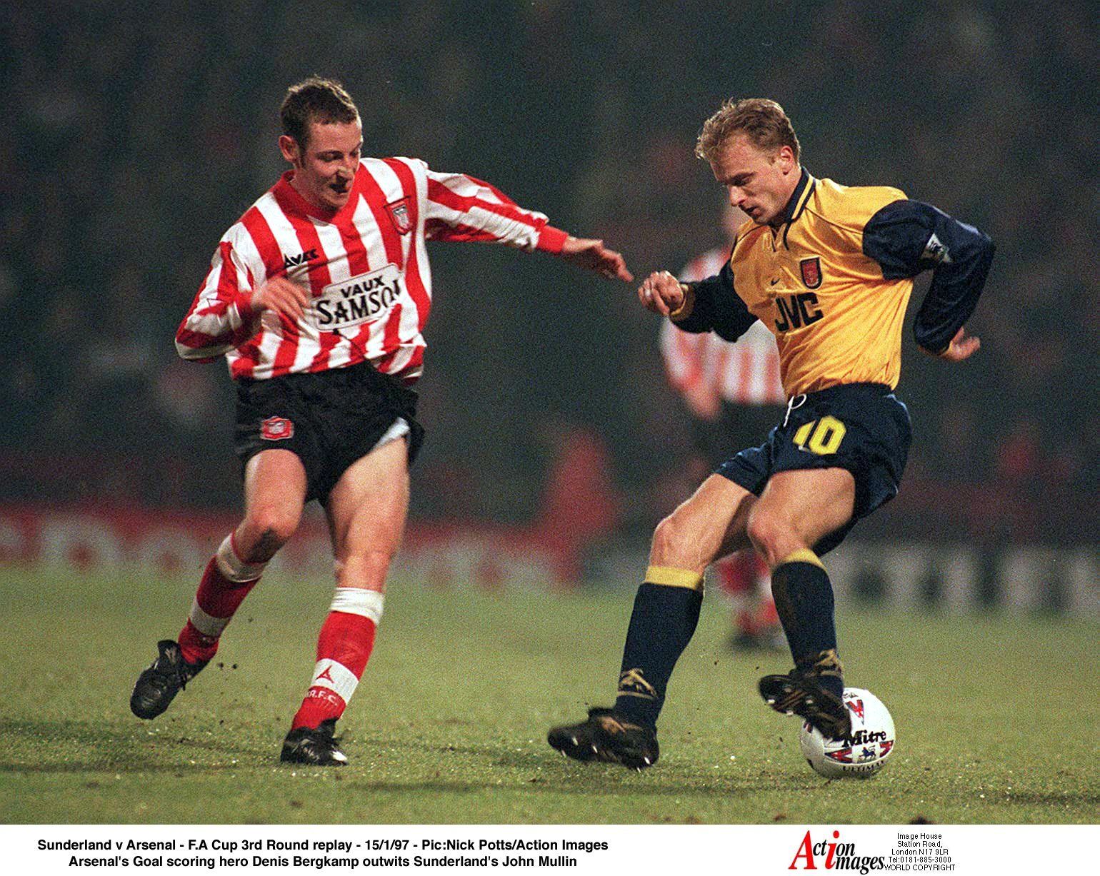 Sunderland v Arsenal - FA Cup  3rd Round replay - 15/1/97 - Pic:Nick Potts/Action Images 
Arsenal's Goal scoring hero Dennis Bergkamp outwits Sunderland's John Mullin