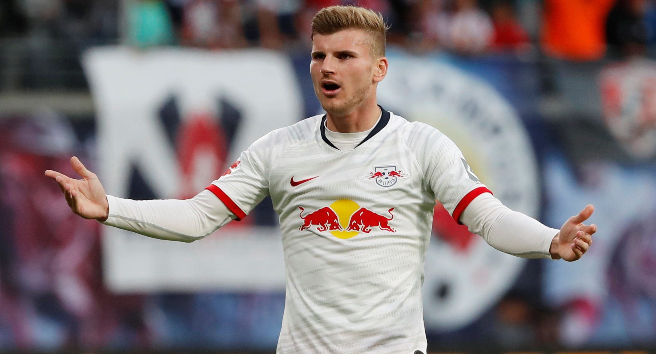 Soccer Football - Bundesliga - RB Leipzig v Bayern Munich - Red Bull Arena, Leipzig, Germany - September 14, 2019  RB Leipzig's Timo Werner reacts  REUTERS/Fabrizio Bensch  DFL regulations prohibit any use of photographs as image sequences and/or quasi-video