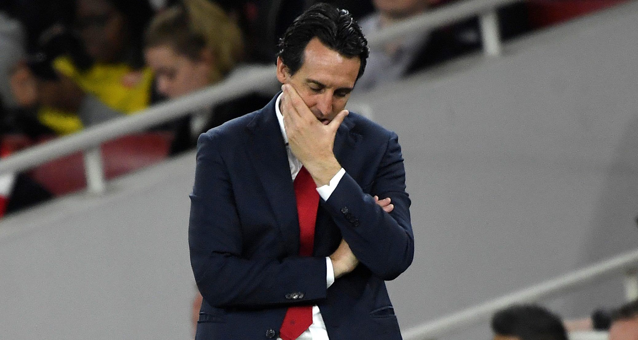 Soccer Football - Carabao Cup - Third Round - Arsenal v Nottingham Forest - Emirates Stadium, London, Britain - September 24, 2019  Arsenal manager Unai Emery reacts               Action Images via Reuters/Tony O'Brien  EDITORIAL USE ONLY. No use with unauthorized audio, video, data, fixture lists, club/league logos or 