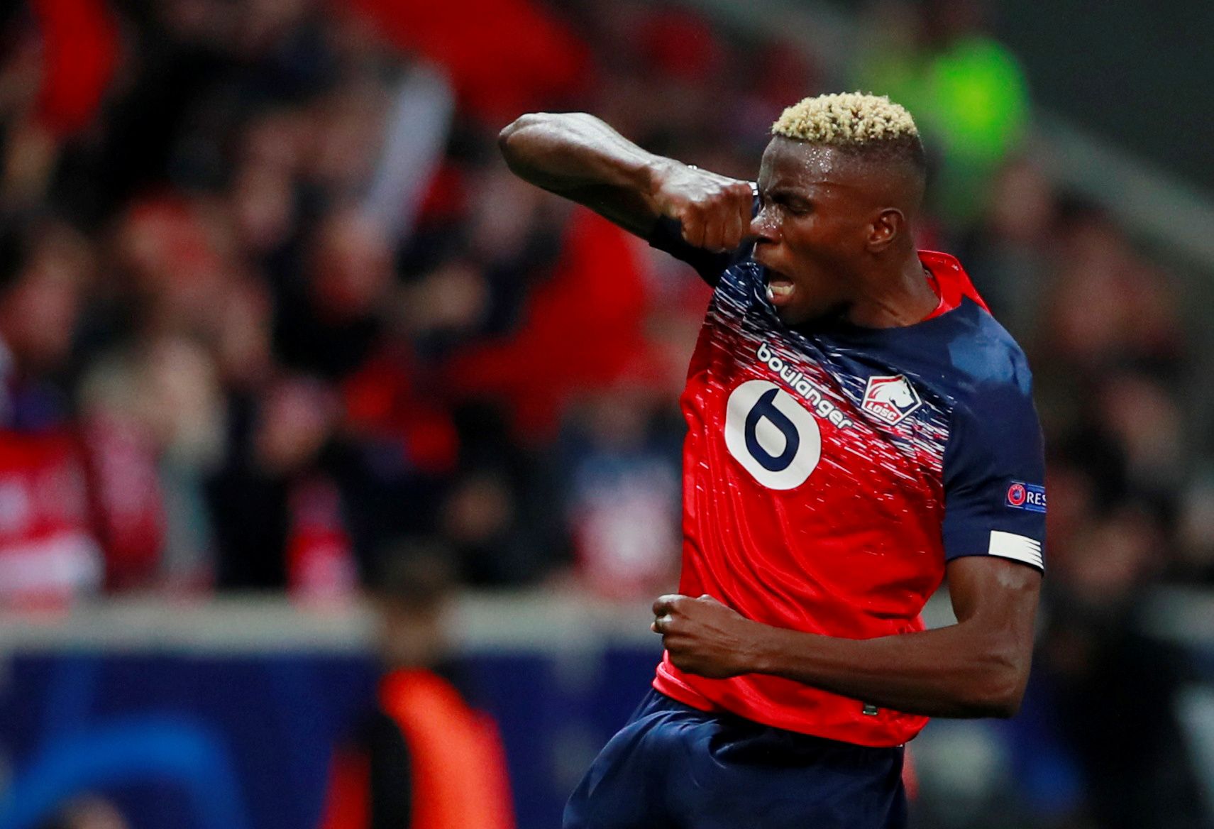 Soccer Football - Champions League - Group H - Lille v Chelsea - Stade Pierre-Mauroy, Lille, France - October 2, 2019  Lille's Victor Osimhen celebrates scoring their first goal   Action Images via Reuters/Andrew Couldridge