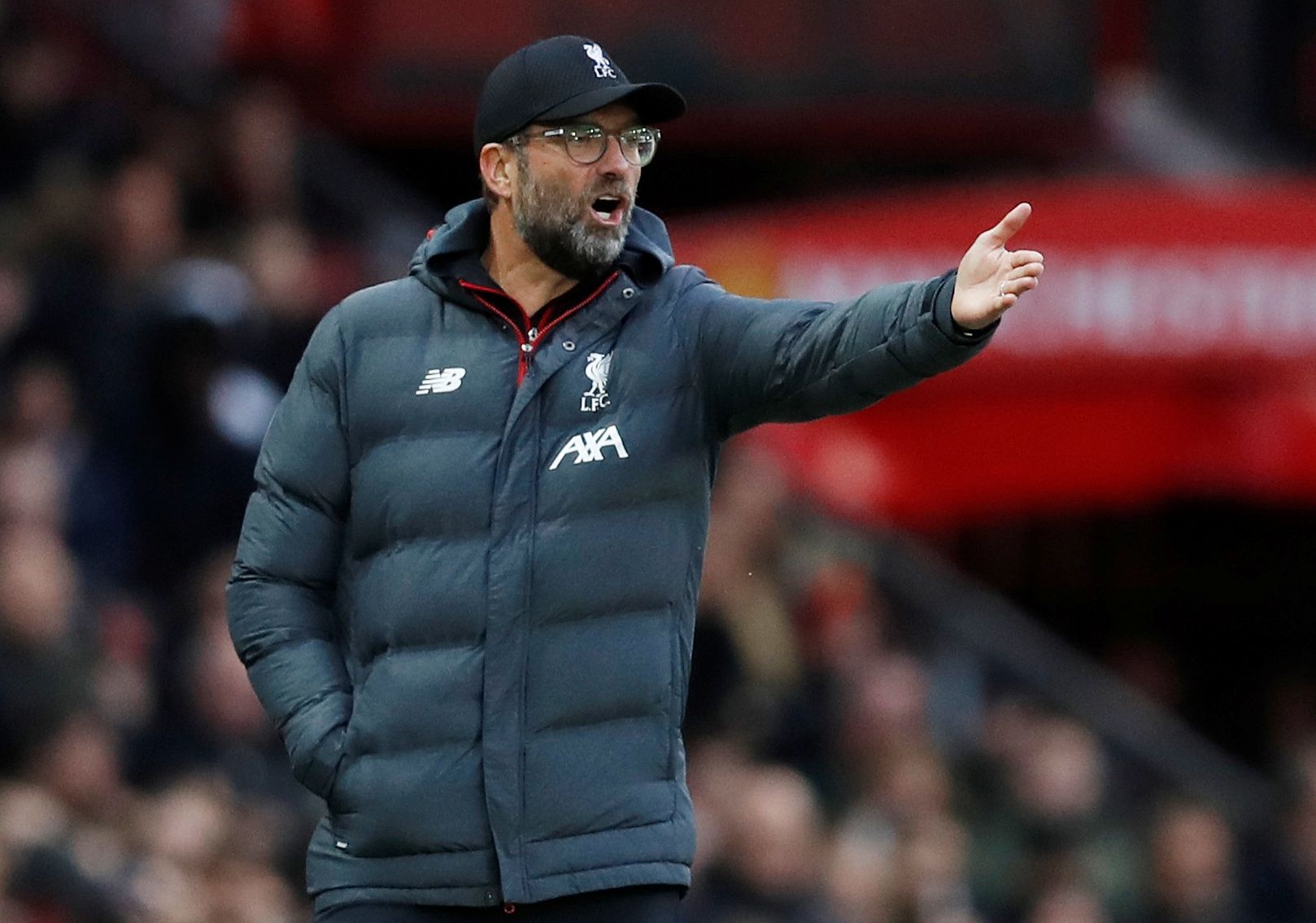 Soccer Football - Premier League - Manchester United v Liverpool - Old Trafford, Manchester, Britain - October 20, 2019  Liverpool manager Juergen Klopp reacts  REUTERS/Russell Cheyne  EDITORIAL USE ONLY. No use with unauthorized audio, video, data, fixture lists, club/league logos or 