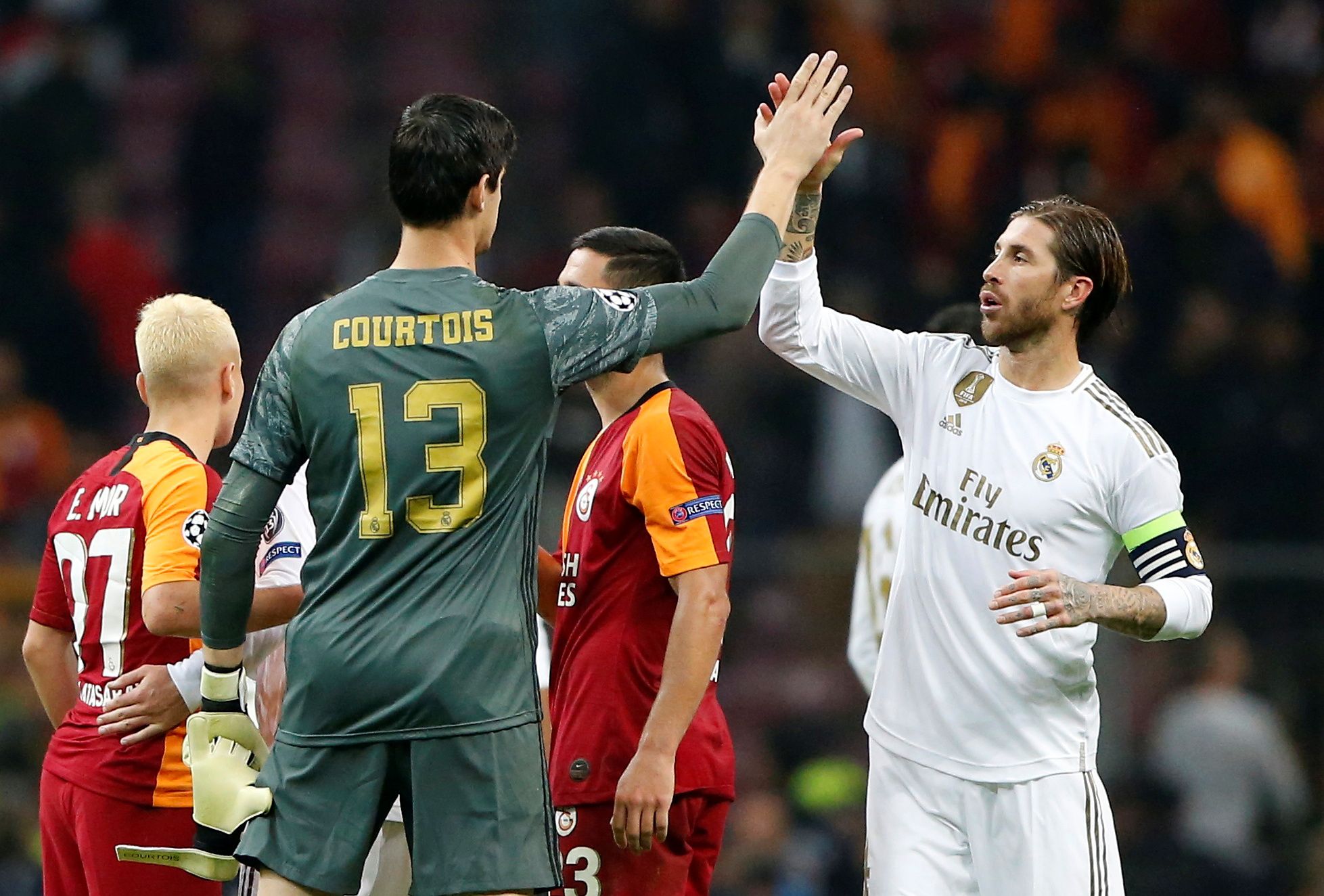 Soccer Football - Champions League - Group A - Galatasaray v Real Madrid - Turk Telekom Stadium, Istanbul, Turkey - October 22, 2019  Real Madrid's Sergio Ramos and Thibaut Courtois after the match  REUTERS/Kemal Aslan