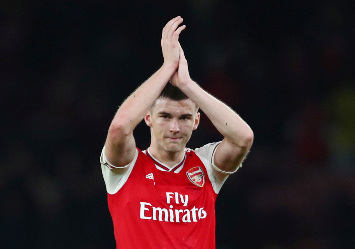 Soccer Football - Europa League - Group F - Arsenal v Vitoria S.C. - Emirates Stadium, London, Britain - October 24, 2019  Arsenal's Kieran Tierney applauds the fans after the match  REUTERS/Eddie Keogh