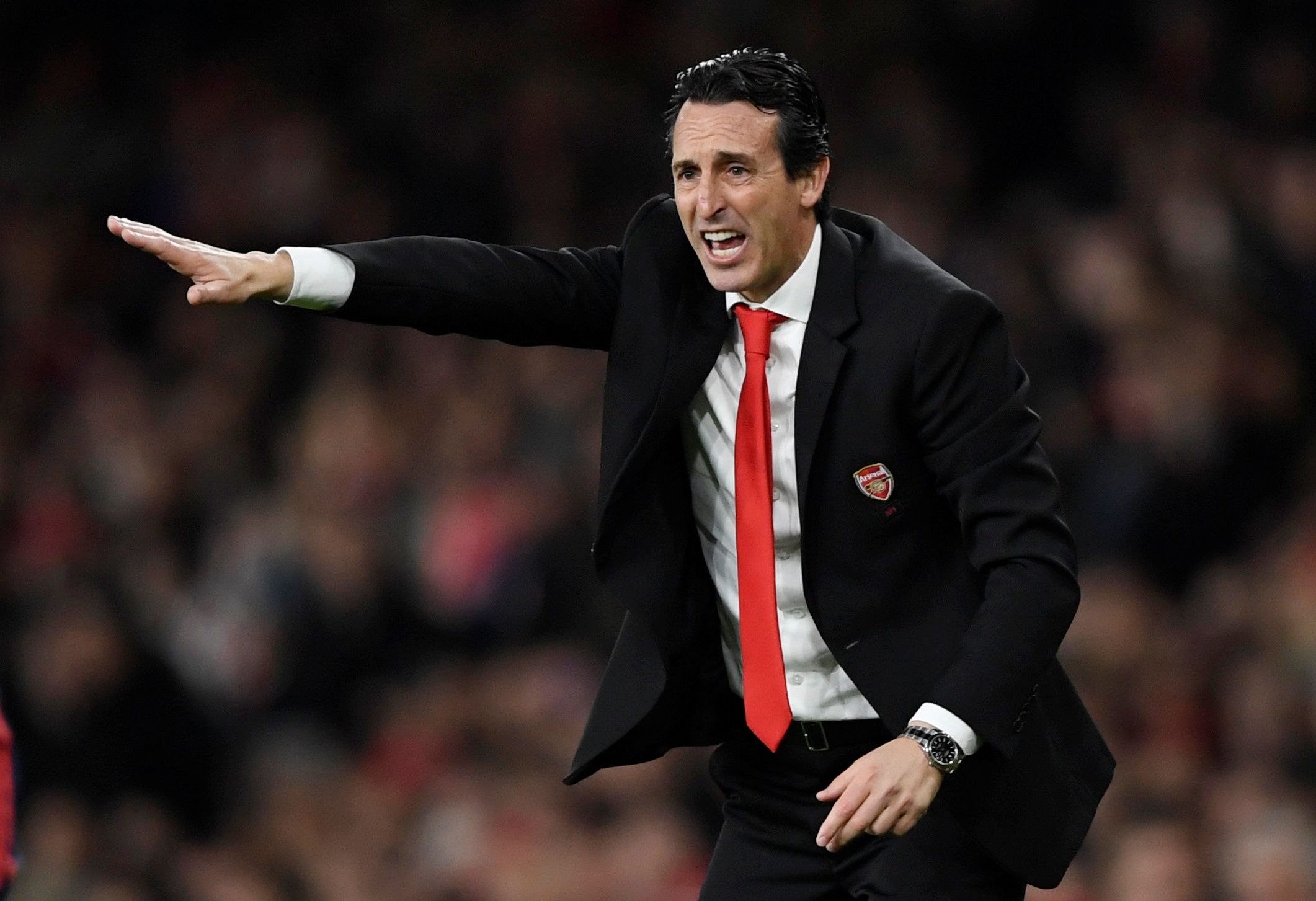 Soccer Football - Premier League - Arsenal v Crystal Palace - Emirates Stadium, London, Britain - October 27, 2019  Arsenal manager Unai Emery gestures   Action Images via Reuters/Tony O'Brien  EDITORIAL USE ONLY. No use with unauthorized audio, video, data, fixture lists, club/league logos or 