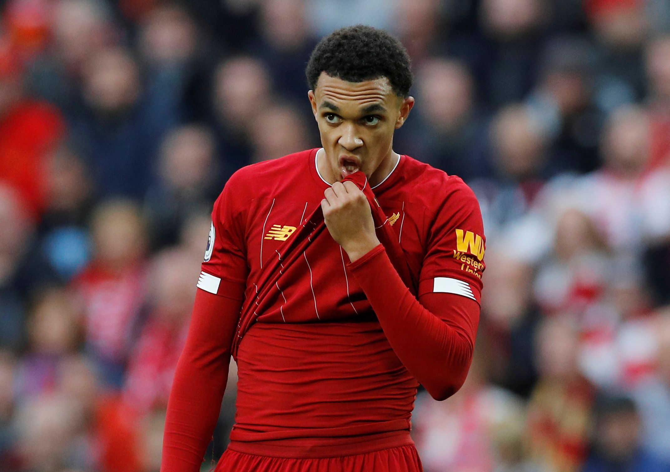 Soccer Football - Premier League - Liverpool v Leicester City - Anfield, Liverpool, Britain - October 5, 2019  Liverpool's Trent Alexander-Arnold looks on  REUTERS/Phil Noble  EDITORIAL USE ONLY. No use with unauthorized audio, video, data, fixture lists, club/league logos or 