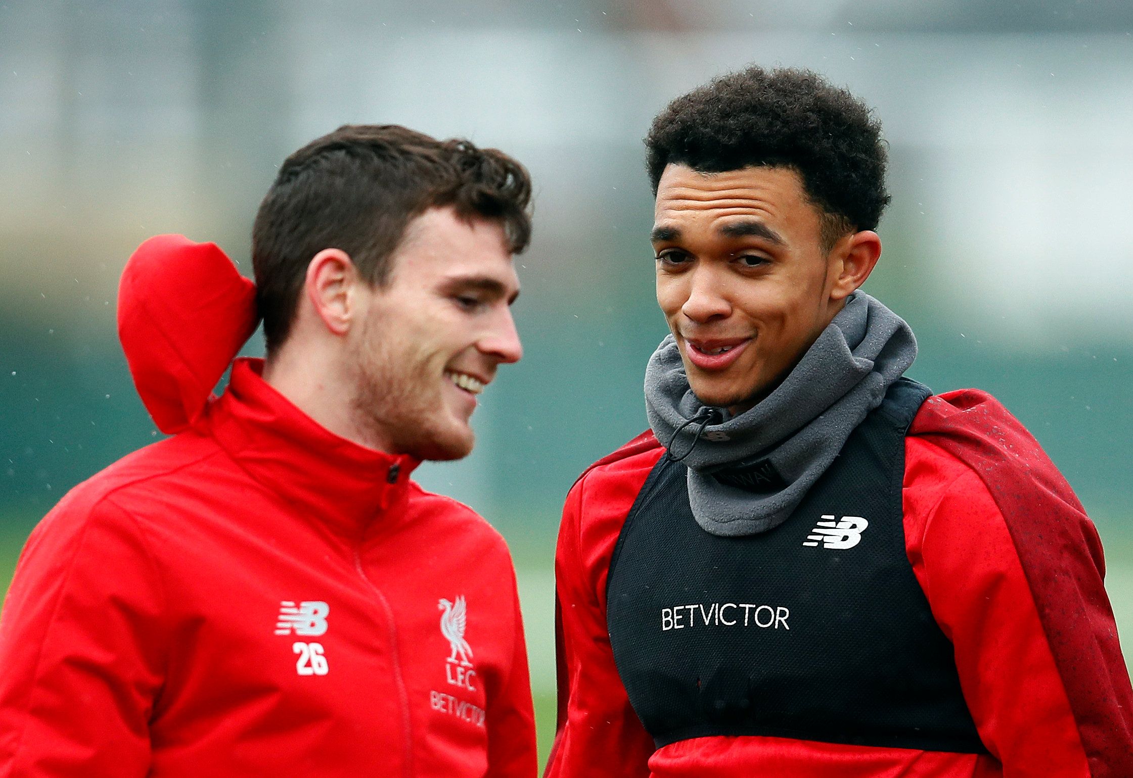 Soccer Football - Champions League - Liverpool Training - Melwood, Liverpool, Britain - November 27, 2018   Liverpool's Andrew Robertson and Trent Alexander-Arnold during training     Action Images via Reuters/Jason Cairnduff