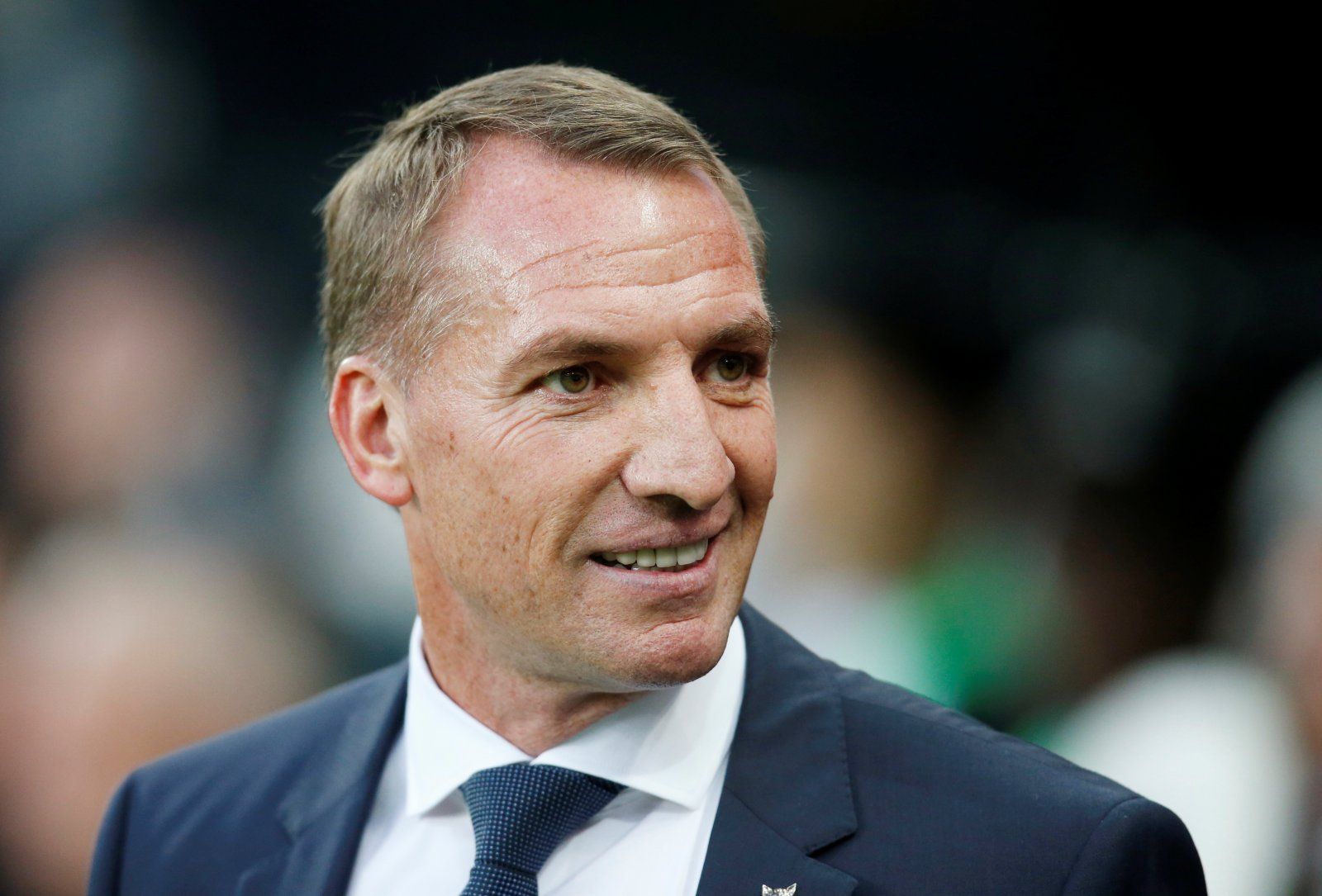 Leicester City manager Brendan Rodgers watches Carabao Cup Second Round win v Newcastle United