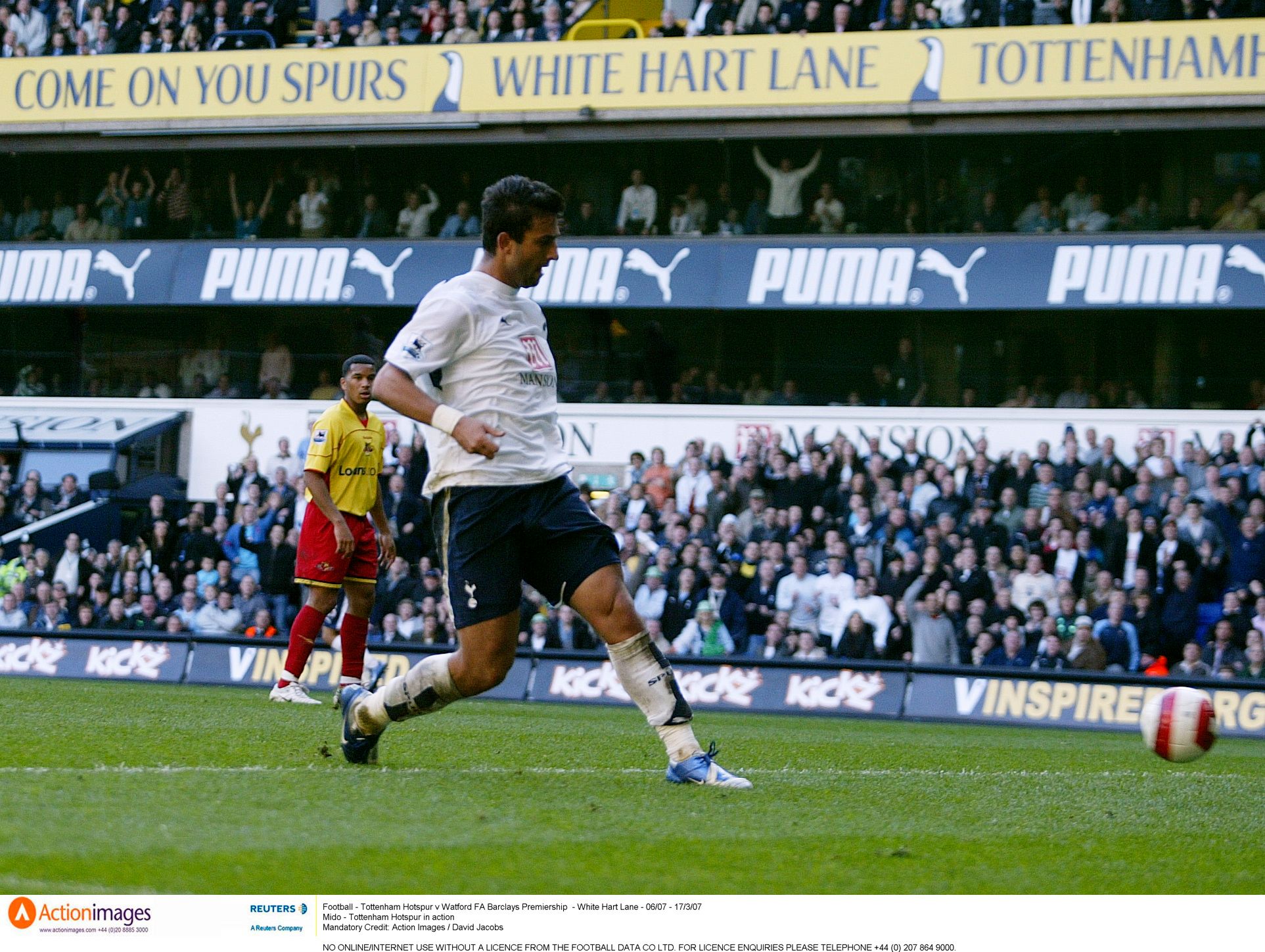 Football - Tottenham Hotspur v Watford FA Barclays Premiership  - White Hart Lane - 06/07 - 17/3/07 
Mido - Tottenham Hotspur in action 
Mandatory Credit: Action Images / David Jacobs 
NO ONLINE/INTERNET USE WITHOUT A LICENCE FROM THE FOOTBALL DATA CO LTD. FOR LICENCE ENQUIRIES PLEASE TELEPHONE +44 (0) 207 864 9000.