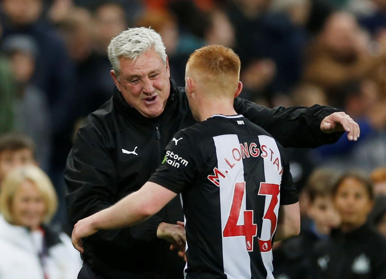 Newcastle United manager Steve Bruce reacts against Manchester United