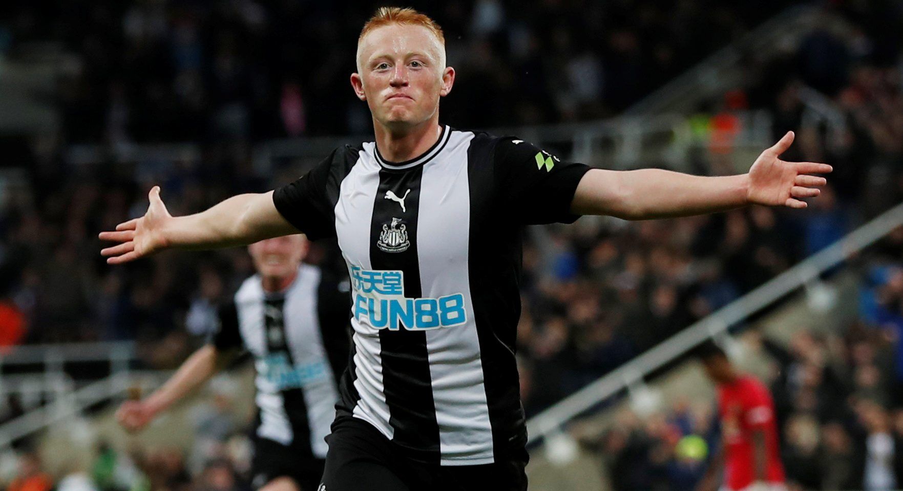 Soccer Football - Premier League - Newcastle United v Manchester United - St James' Park, Newcastle, Britain - October 6, 2019  Newcastle United's Matthew Longstaff celebrates scoring their first goal   Action Images via Reuters/Lee Smith  EDITORIAL USE ONLY. No use with unauthorized audio, video, data, fixture lists, club/league logos or 