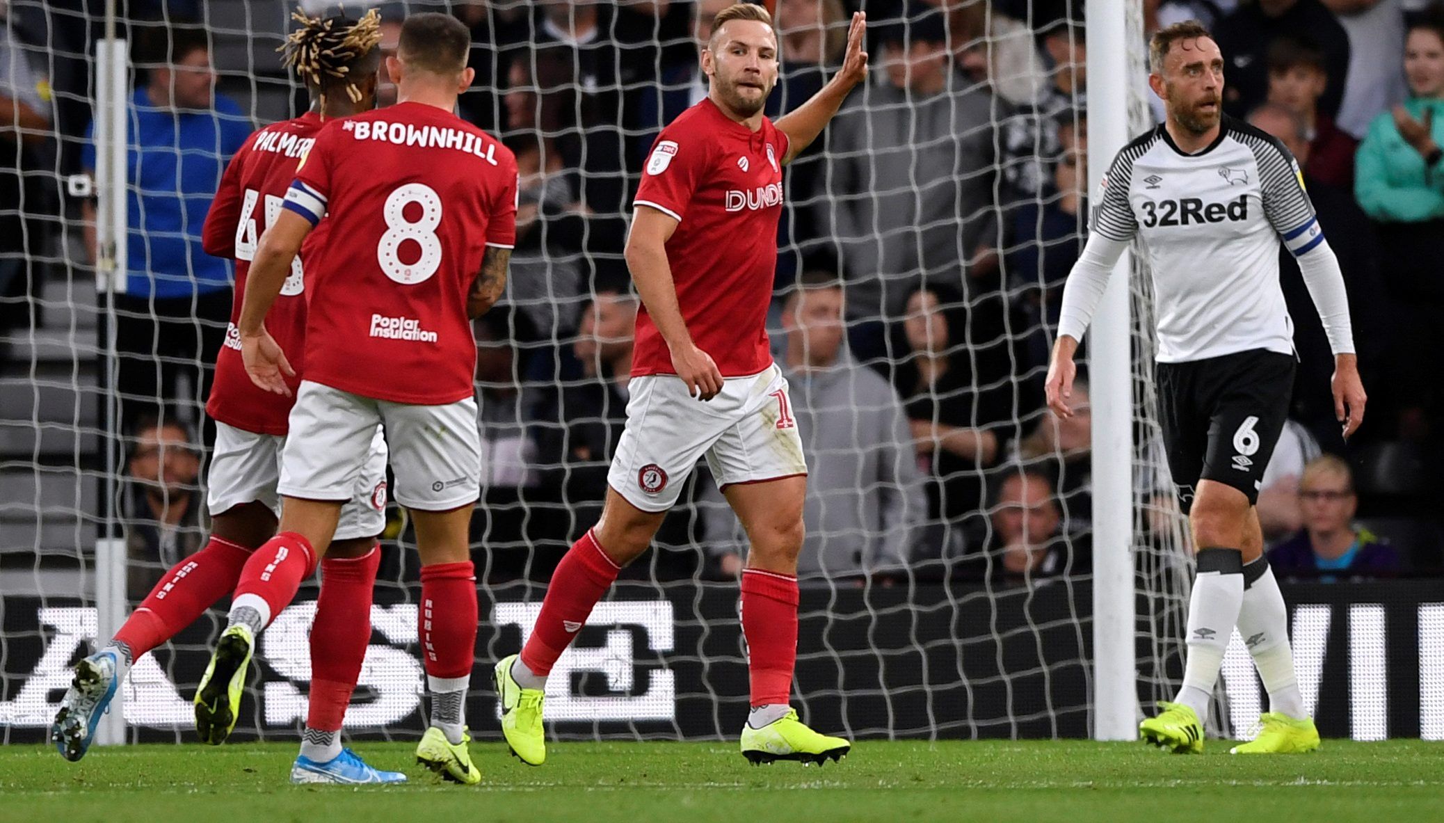 Soccer Football - Championship - Derby County v Bristol City - Pride Park, Derby, Britain - August 20, 2019  Bristol City's Andreas Weimann celebrates scoring their first goal  Action Images/Tony O'Brien   EDITORIAL USE ONLY. No use with unauthorized audio, video, data, fixture lists, club/league logos or 