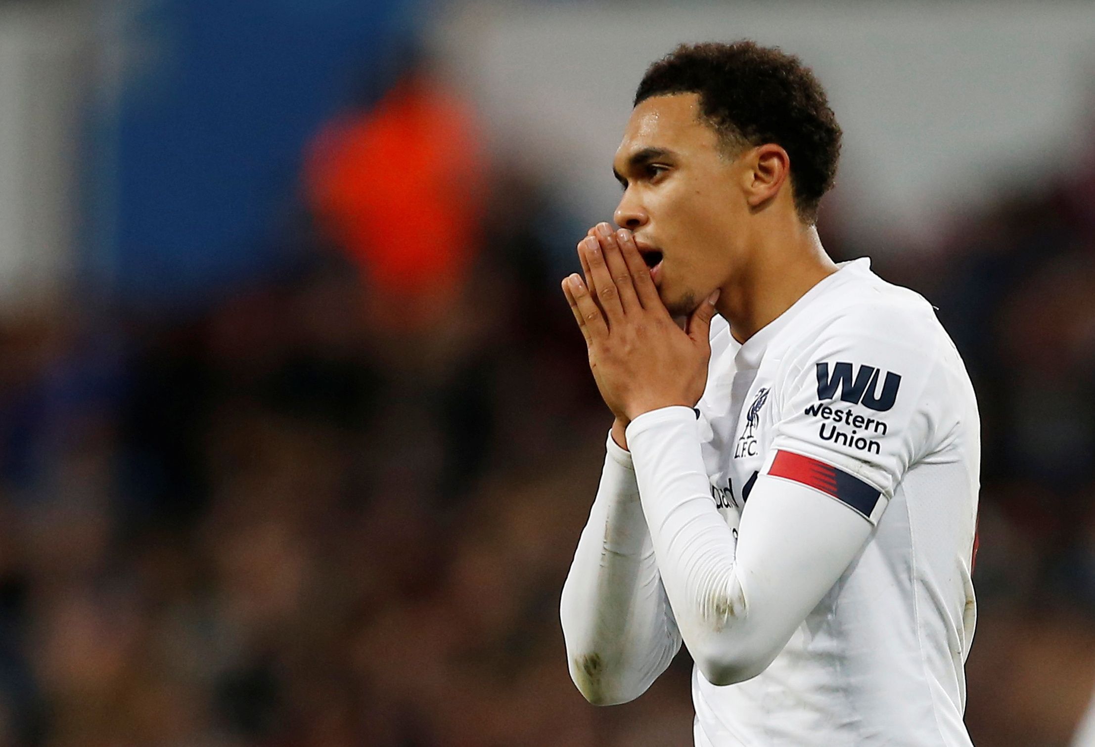 Soccer Football - Premier League - Aston Villa v Liverpool - Villa Park, Birmingham, Britain - November 2, 2019  Liverpool's Trent Alexander-Arnold reacts             Action Images via Reuters/Craig Brough  EDITORIAL USE ONLY. No use with unauthorized audio, video, data, fixture lists, club/league logos or 