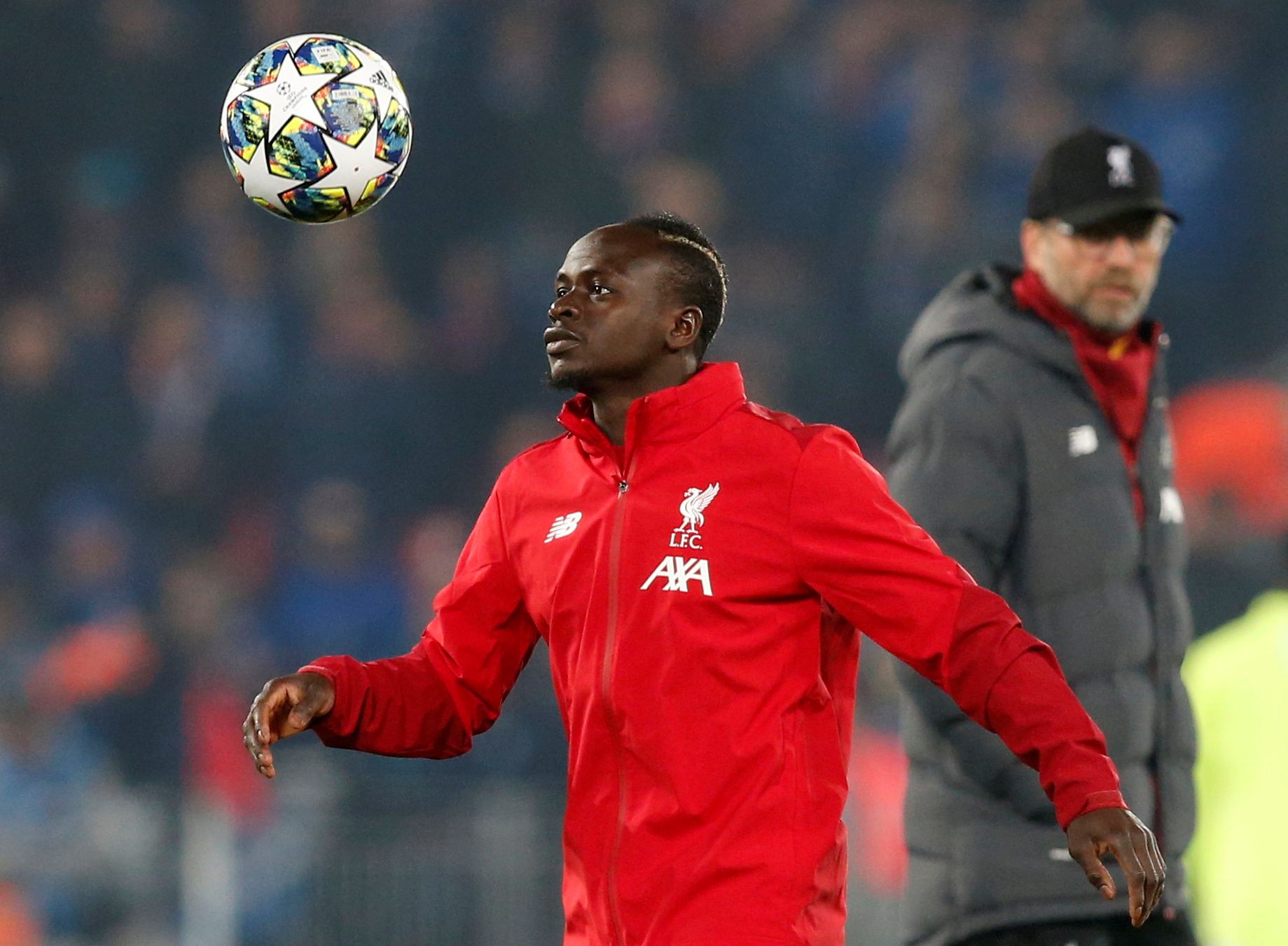 Soccer Football - Champions League - Group E - Liverpool v KRC Genk - Anfield, Liverpool, Britain - November 5, 2019  Liverpool's Sadio Mane and manager Juergen Klopp during the warm up before the match   REUTERS/Andrew Yates