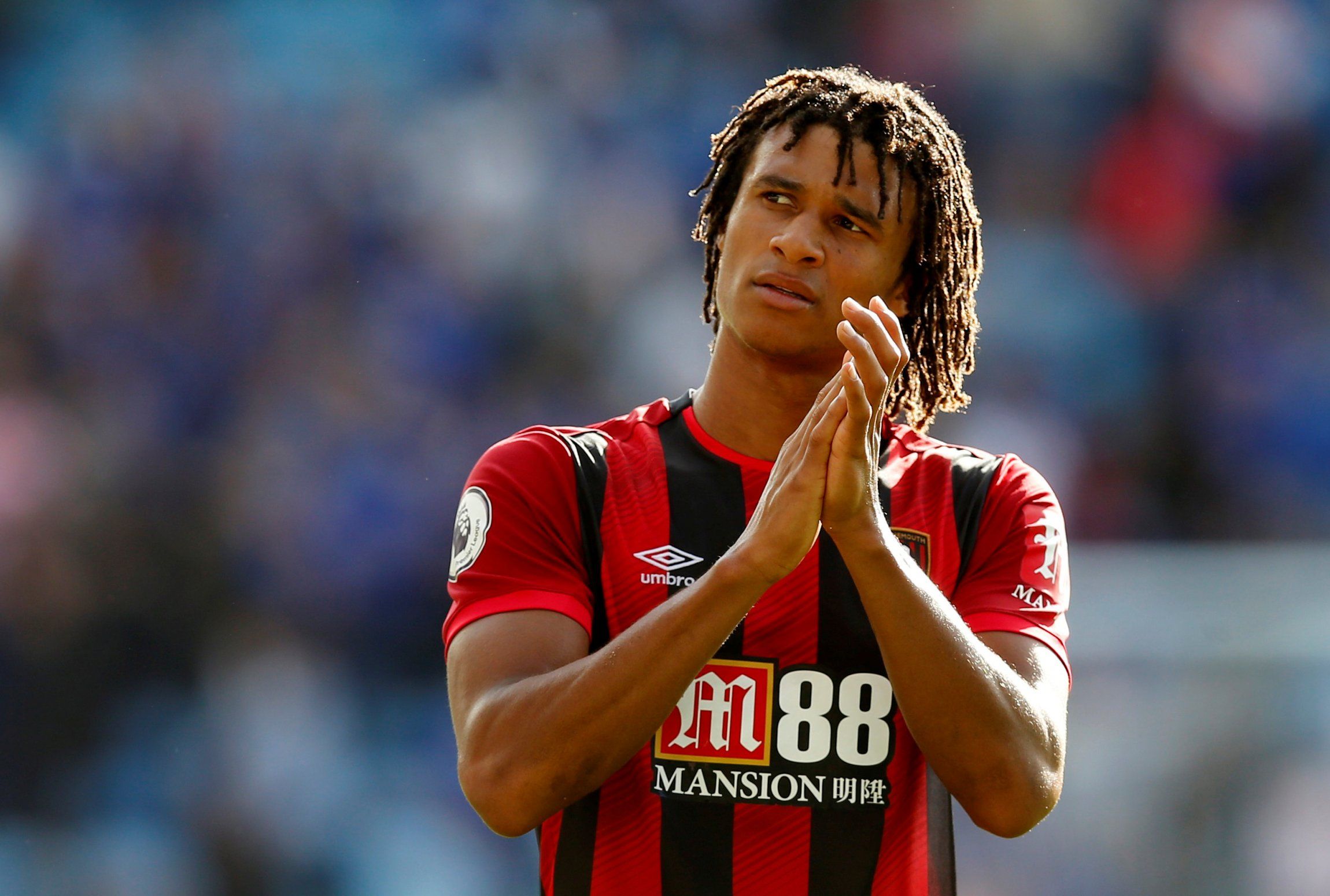 Bournemouth's Nathan Ake applauds the fans after the Leicester City match