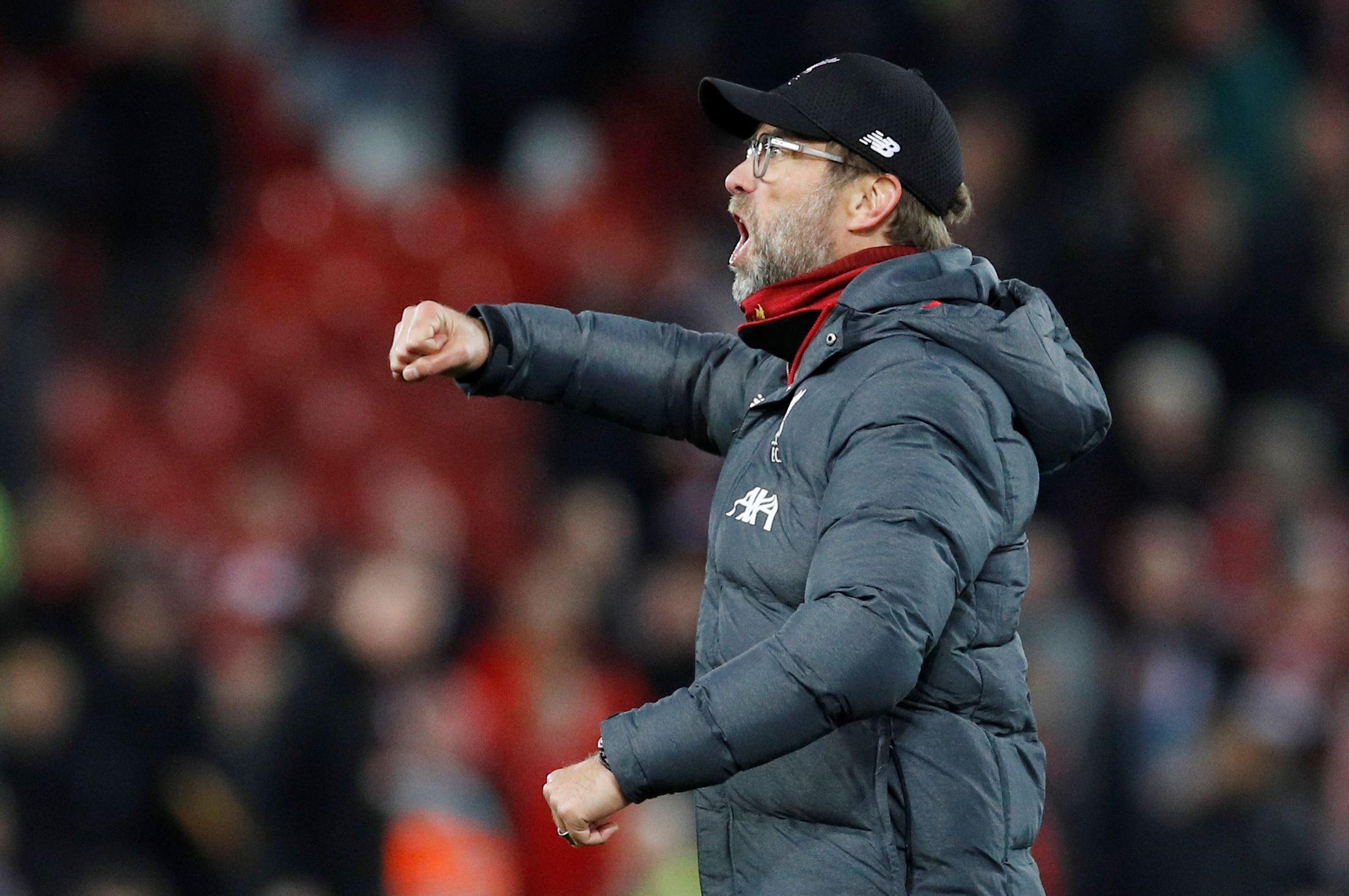 Soccer Football - Premier League - Liverpool v Manchester City - Anfield, Liverpool, Britain - November 10, 2019  Liverpool manager Juergen Klopp celebrates after the match   REUTERS/Phil Noble  EDITORIAL USE ONLY. No use with unauthorized audio, video, data, fixture lists, club/league logos or 