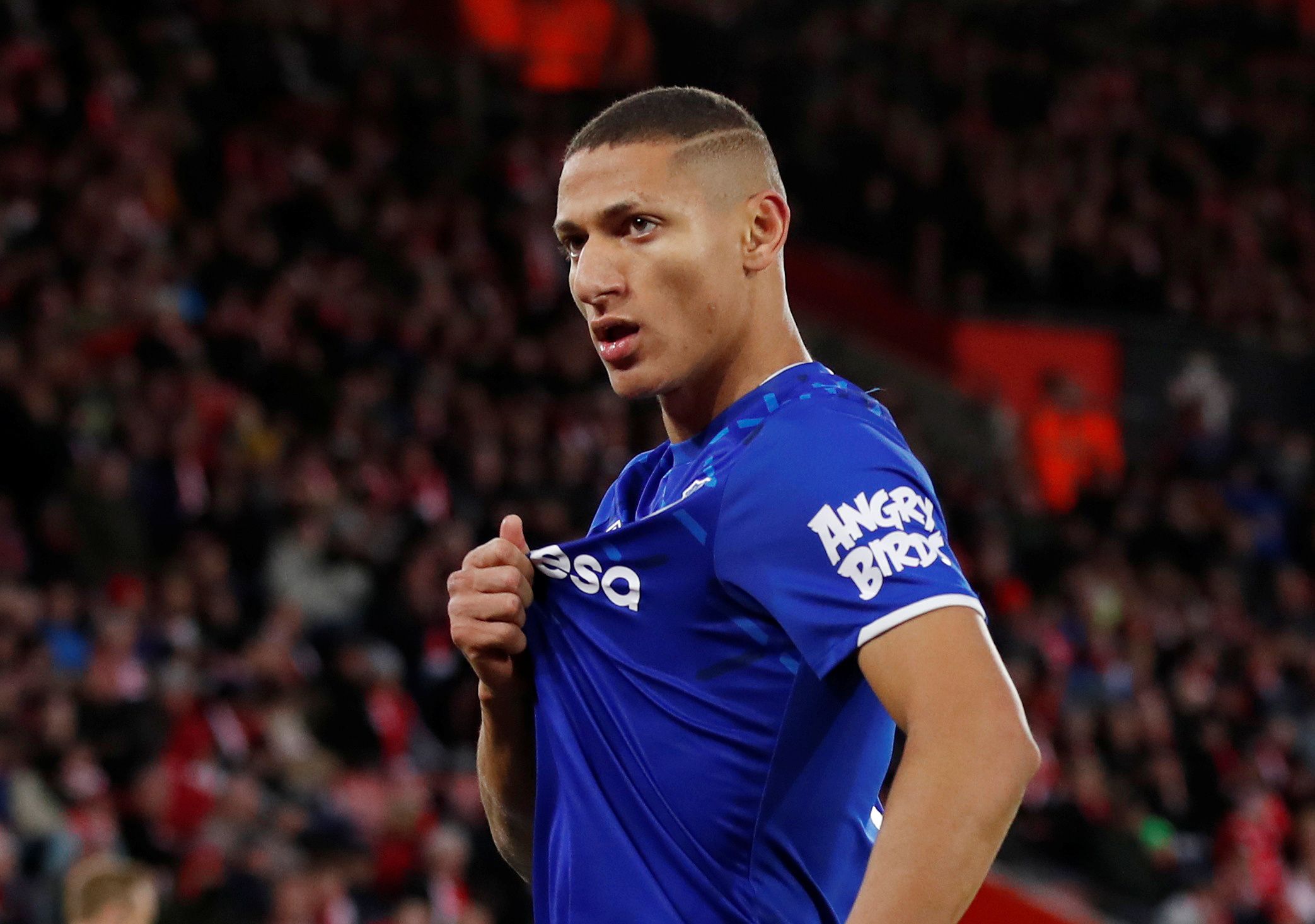 Soccer Football - Premier League - Southampton v Everton - St Mary's Stadium, Southampton, Britain - November 9, 2019  Everton's Richarlison celebrates scoring their second goal              REUTERS/David Klein  EDITORIAL USE ONLY. No use with unauthorized audio, video, data, fixture lists, club/league logos or "live" services. Online in-match use limited to 75 images, no video emulation. No use in betting, games or single club/league/player publications.  Please contact your account representat